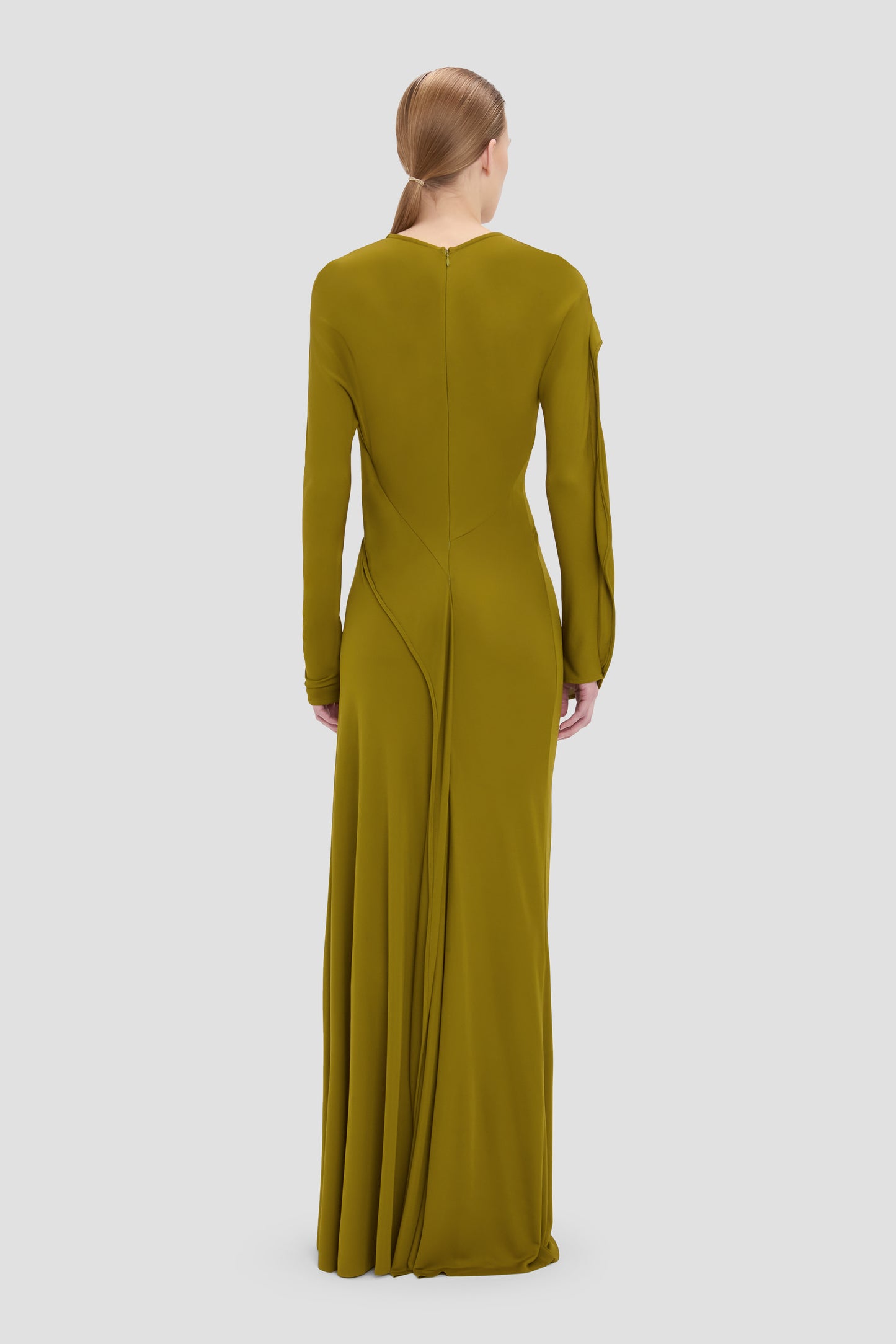 Closed Neck Drape Gown In Moss