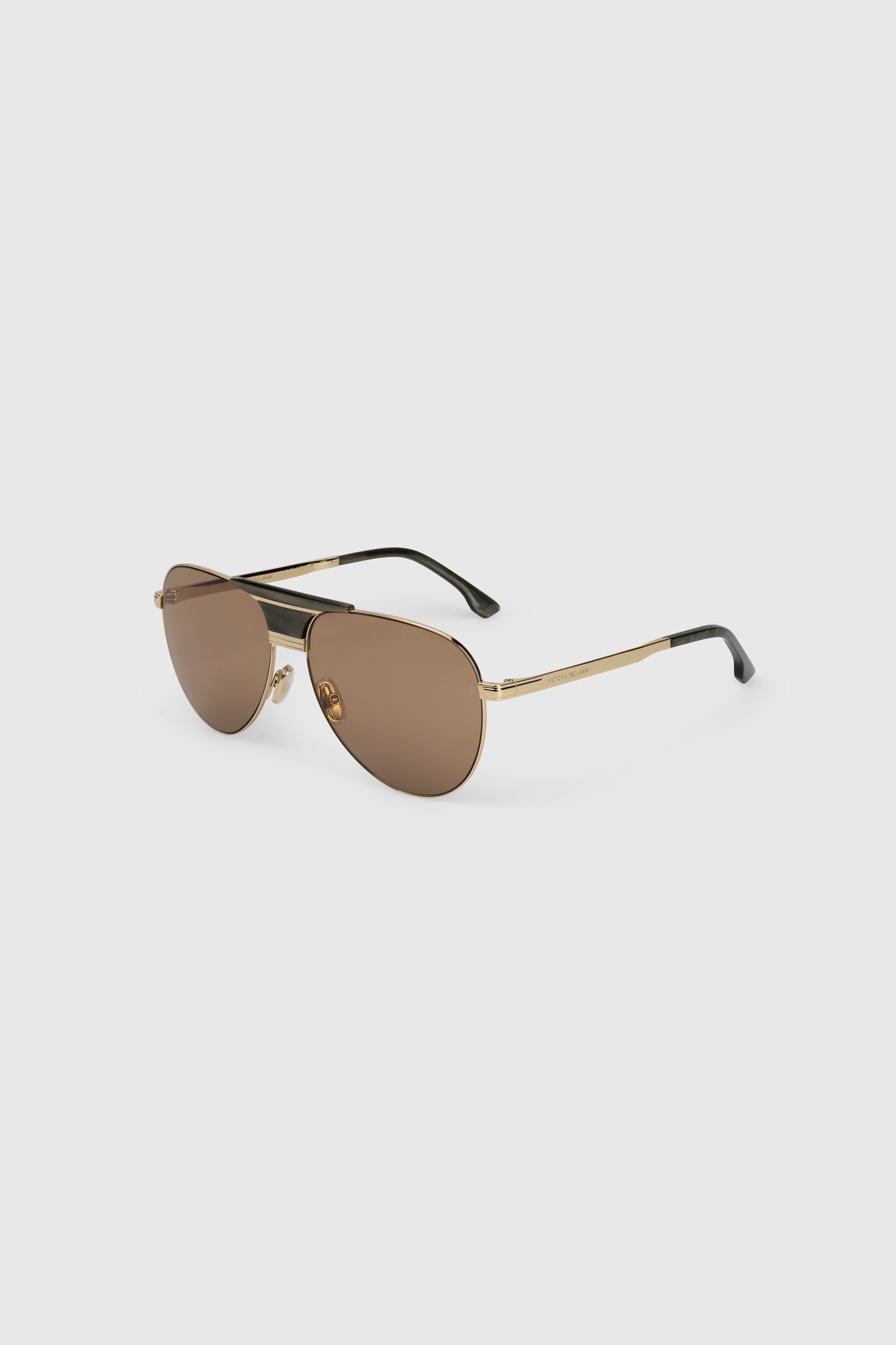 Oversized Metal And Acetate Pilot Frame In Gold Khaki