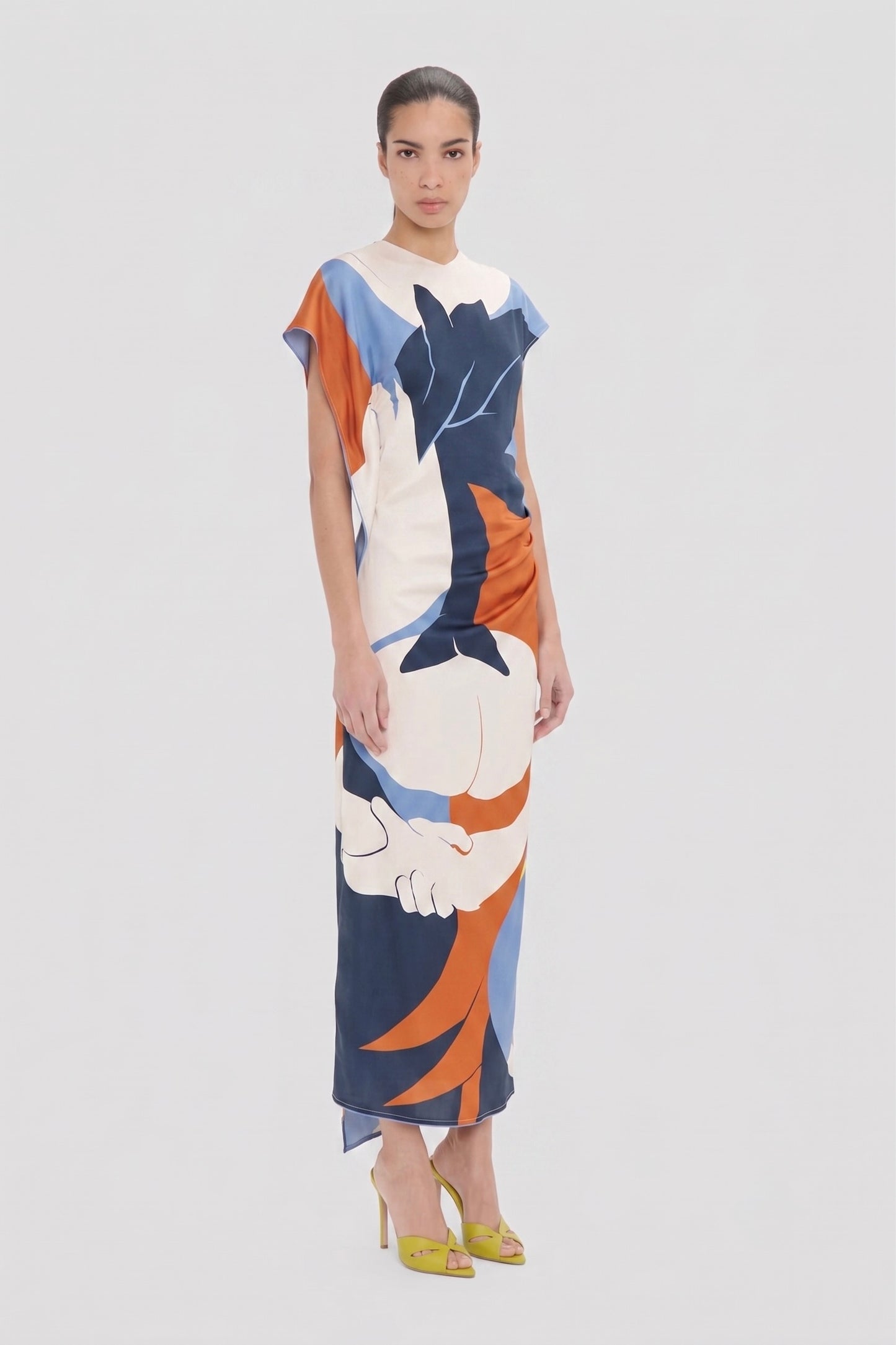 Victoria Midi Dress In Abstract Blue Print