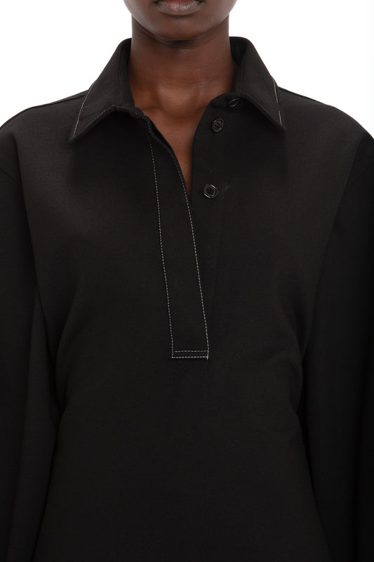 Waistcoat Detail Ponti Top In Black