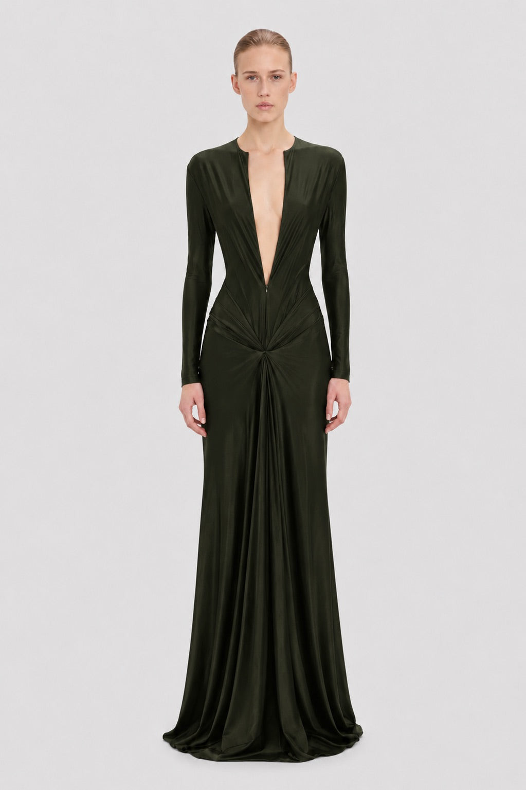 victoria beckham dark green dress Aida Gown In – striped collection