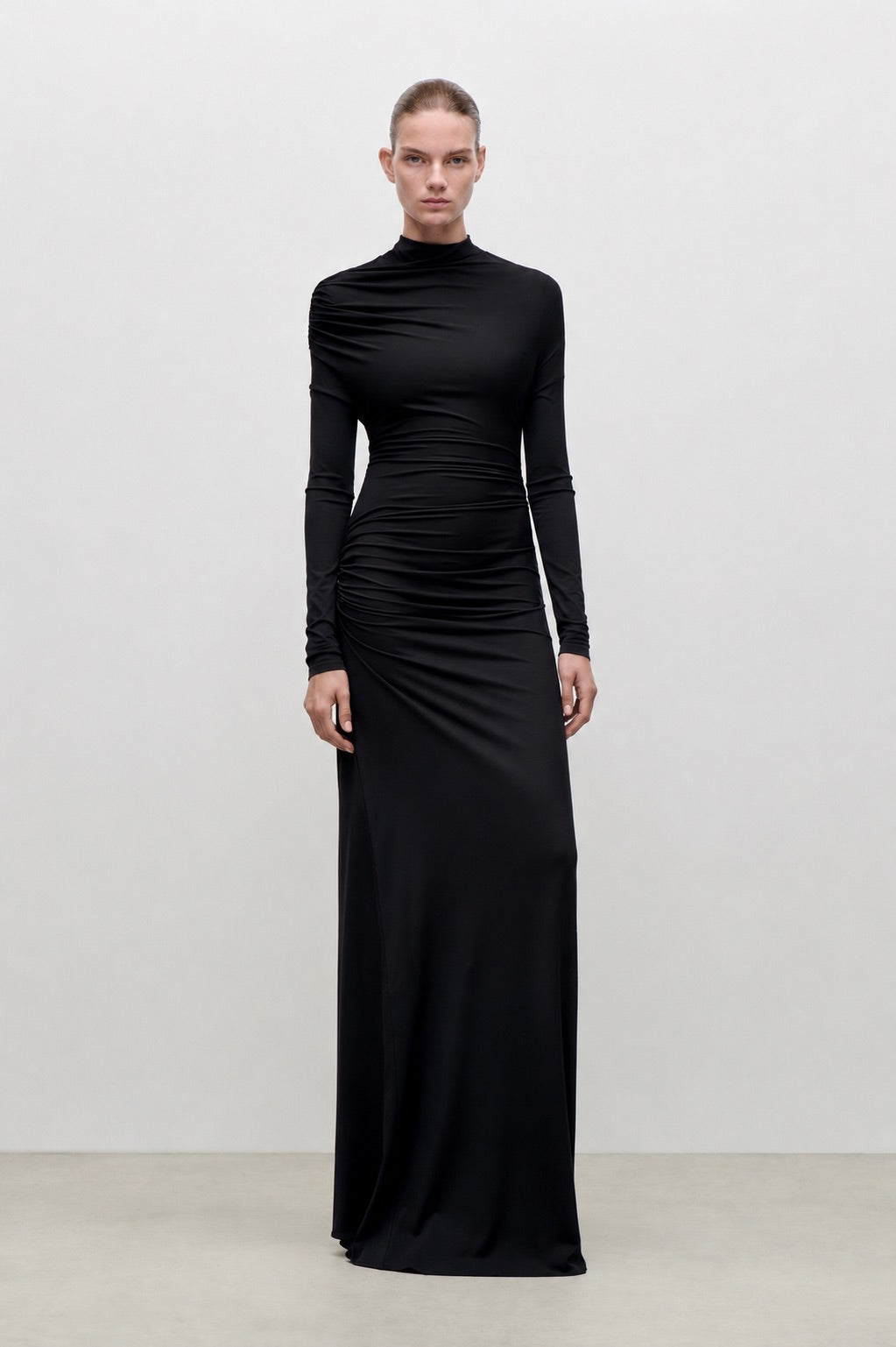 Shoulder Drape Gown In Black