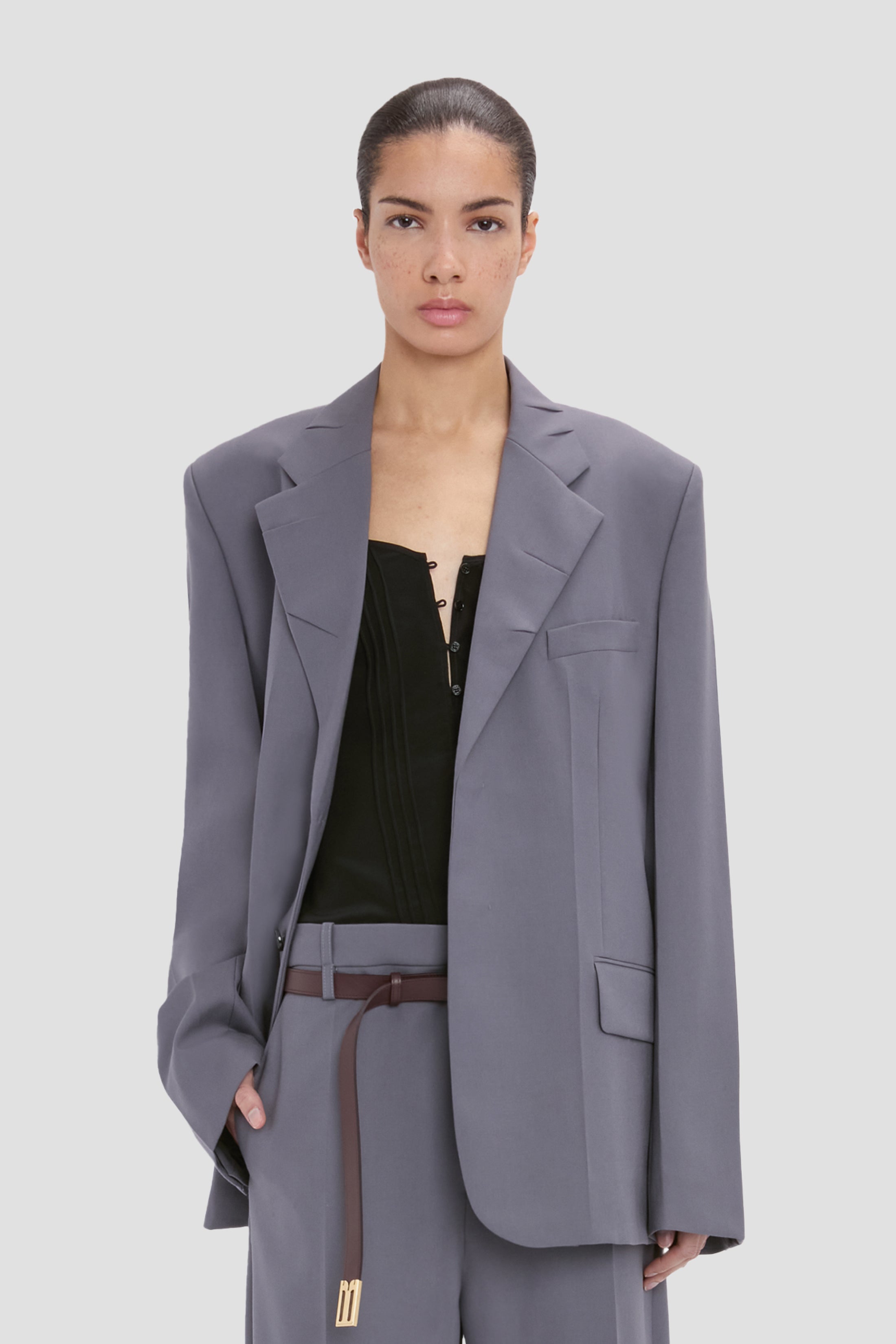 Notched Lapel Jacket In Flint – Victoria Beckham