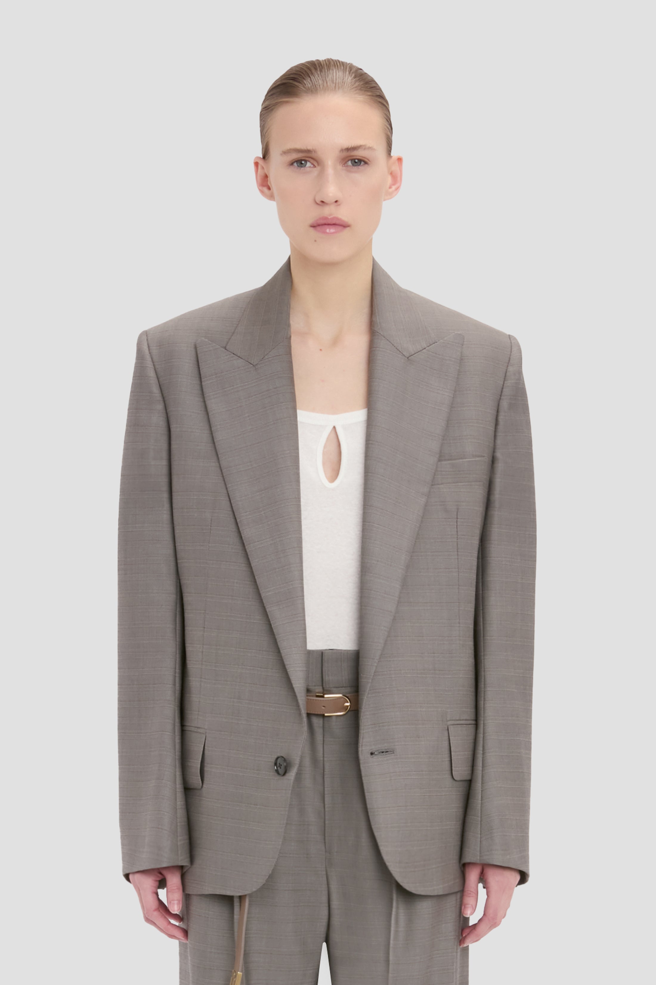 Sculptural Sleeve Jacket In Nickel – Victoria Beckham UK