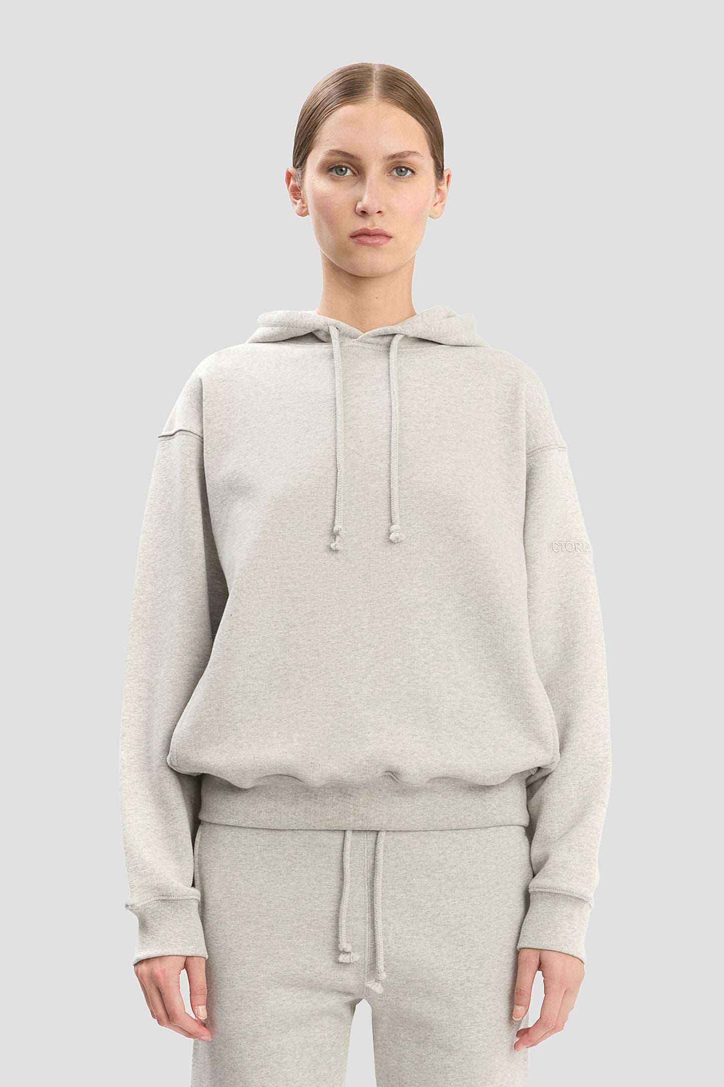 Logo Embroidered Hoodie In Grey Marl