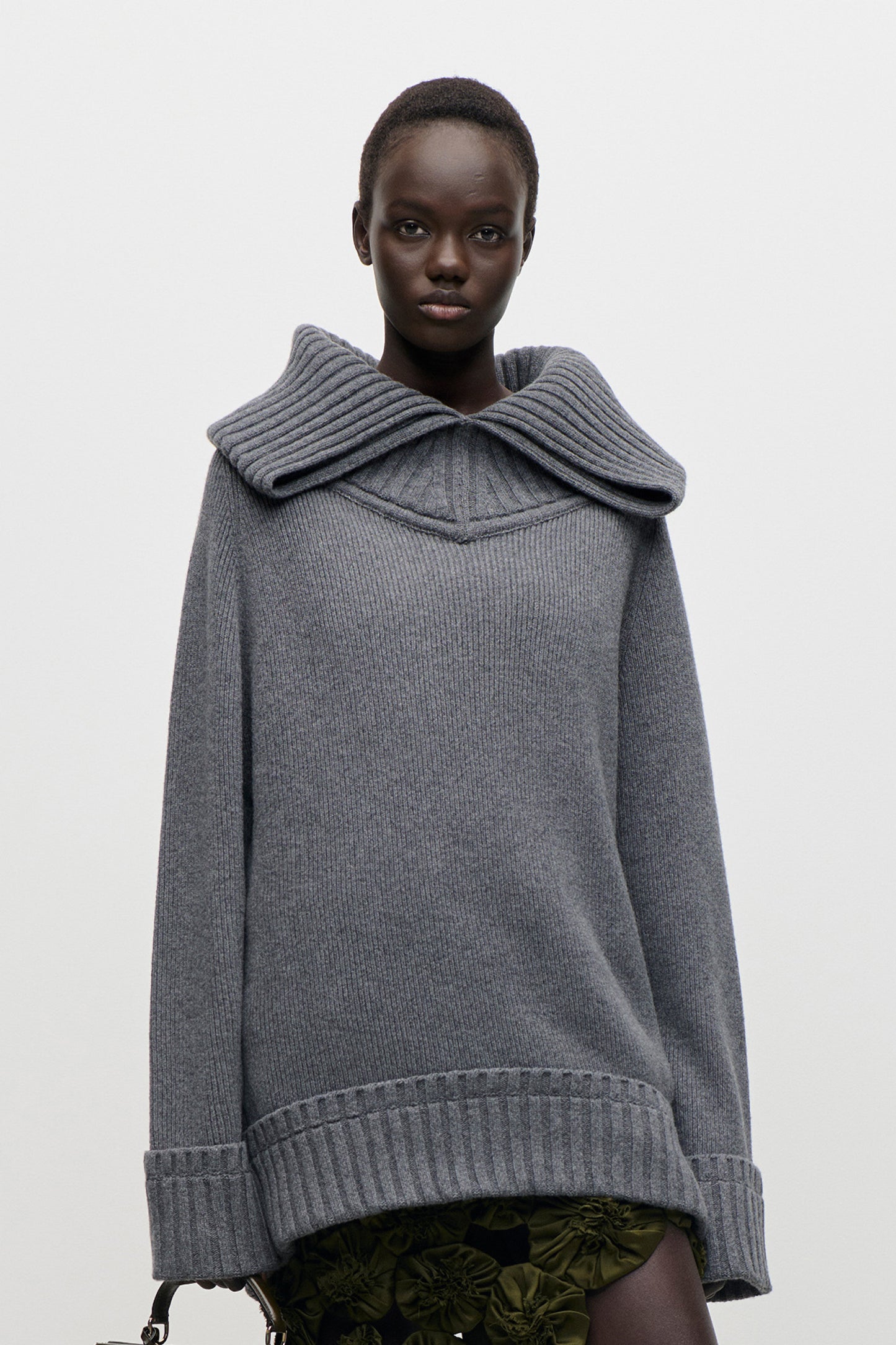Wide Collar Jumper In Dark Grey