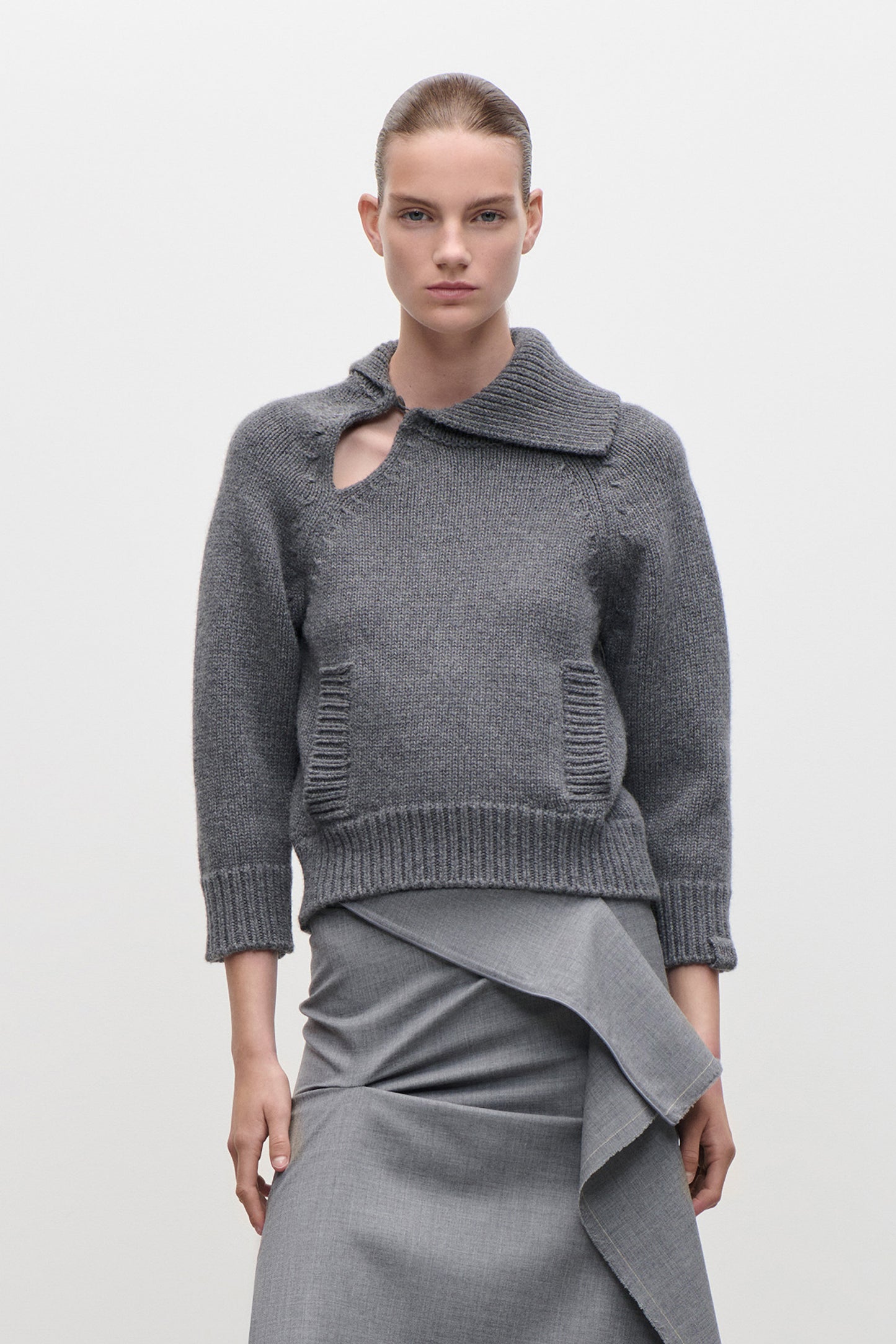 Asymmetric Collar Jumper In Dark Grey
