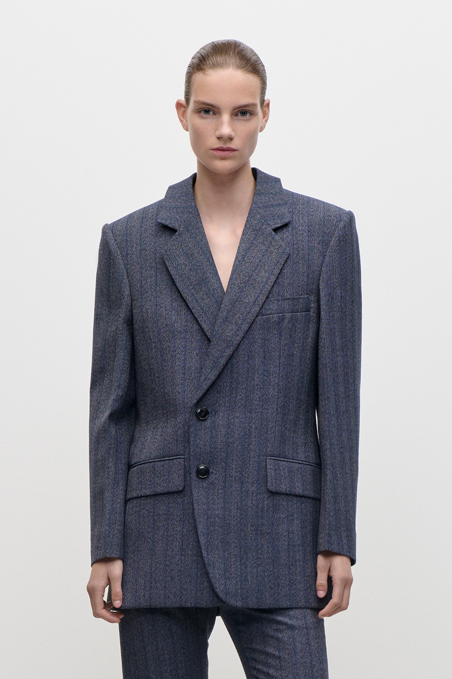 Split Collar Jacket In Blue Melange