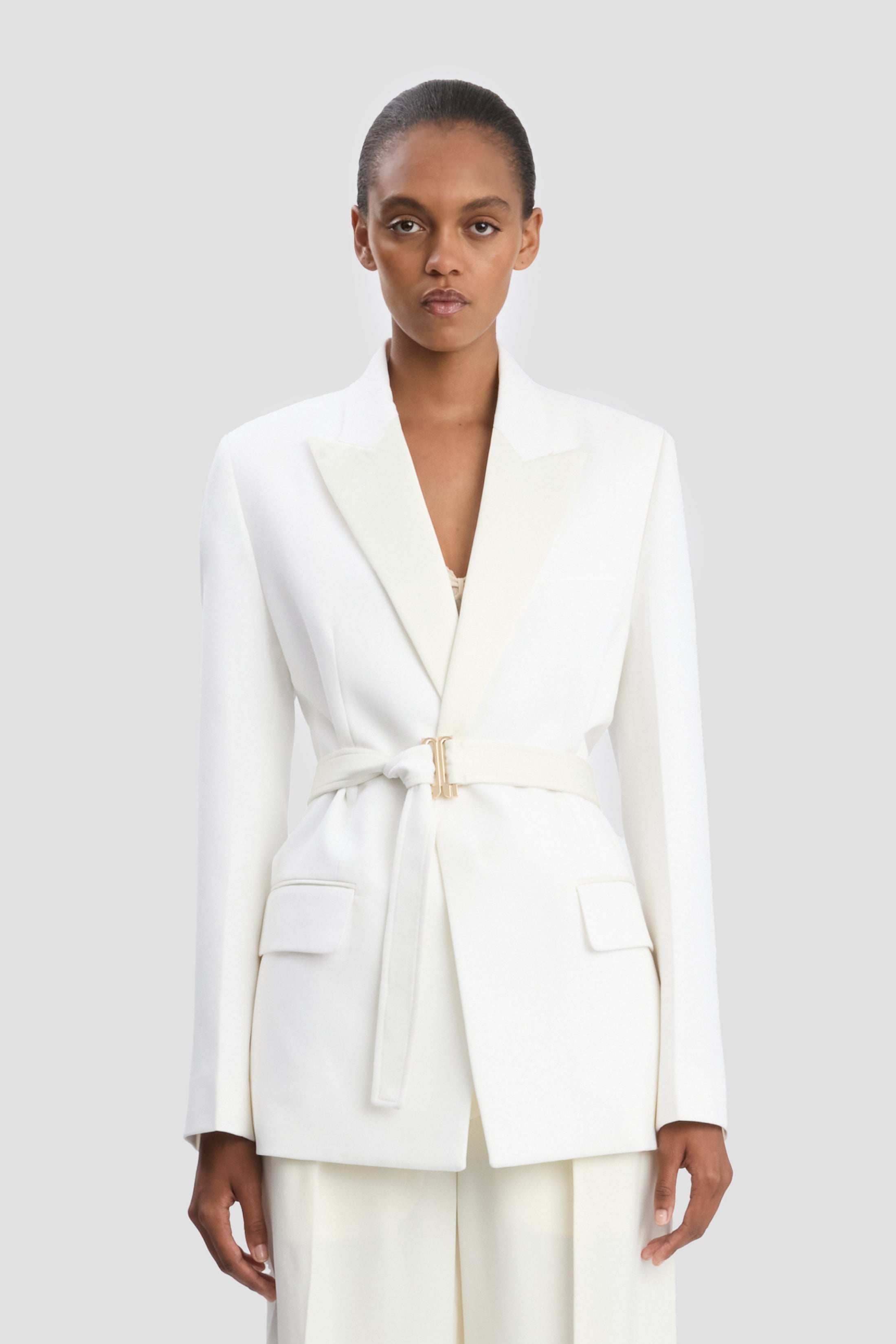 Belted Tailored Jacket In Ivory – Victoria Beckham