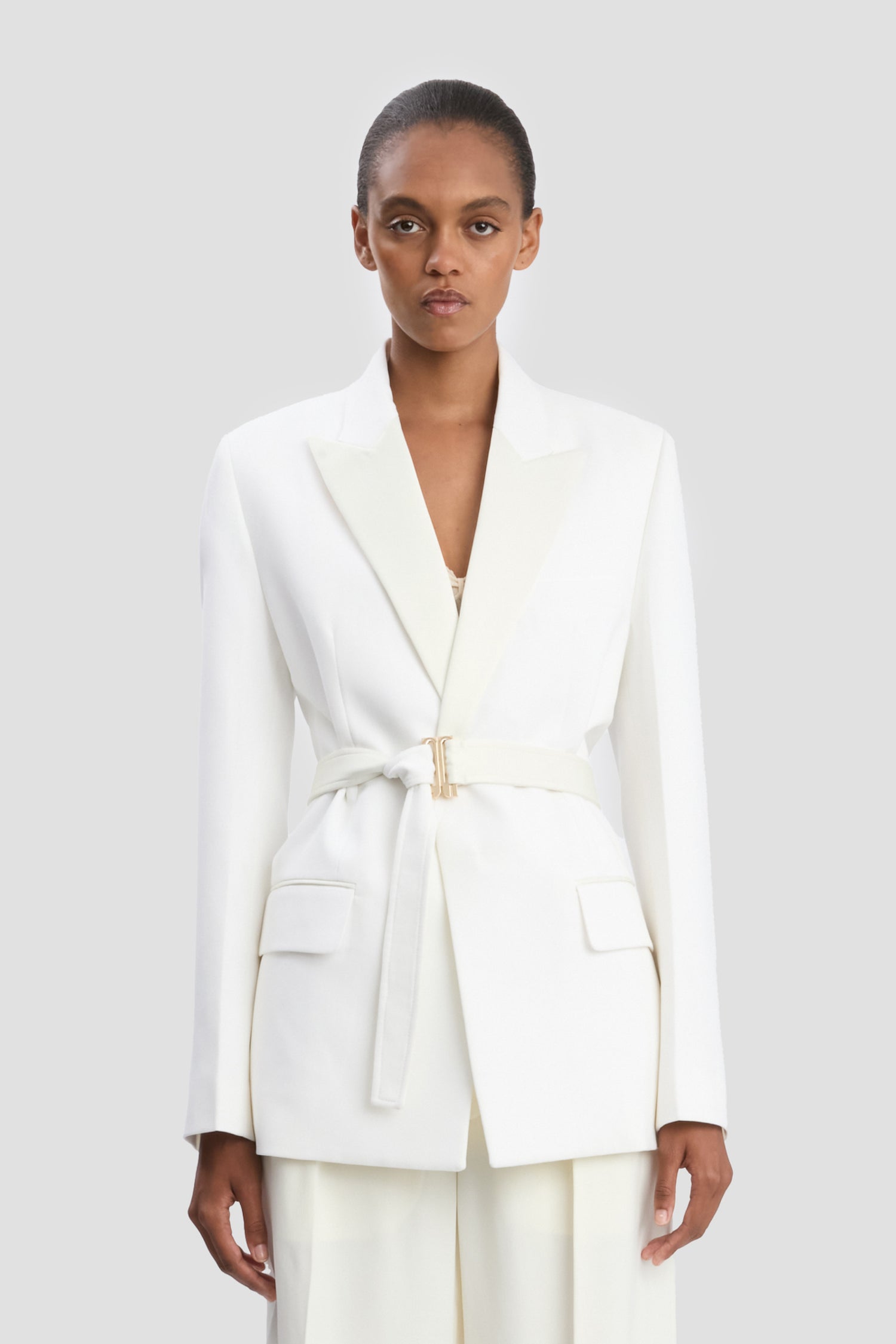 Belted Tailored Jacket In Ivory