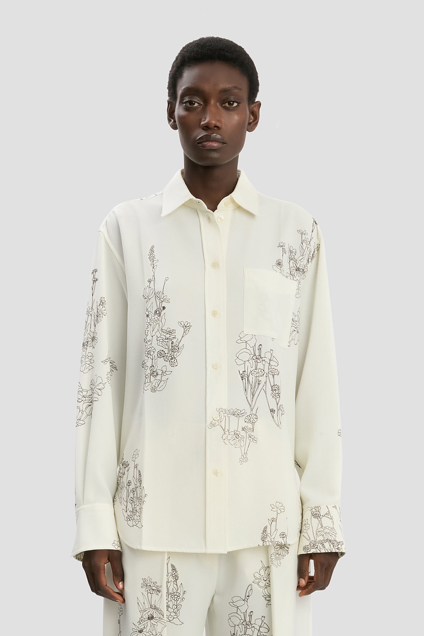 Pyjama Shirt In Off-White Floral Print