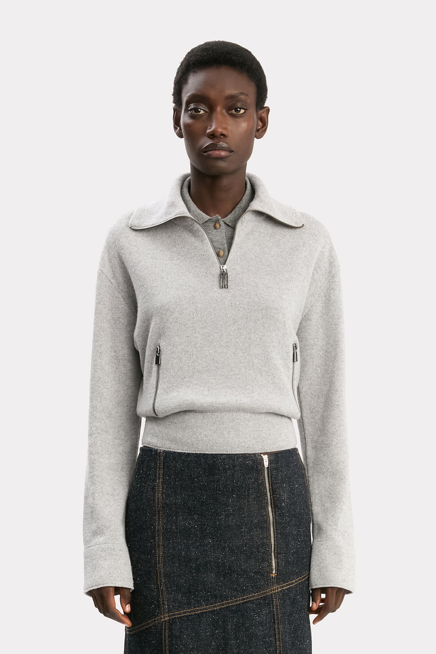 Half-Zip Milano Jumper In Grey Marl