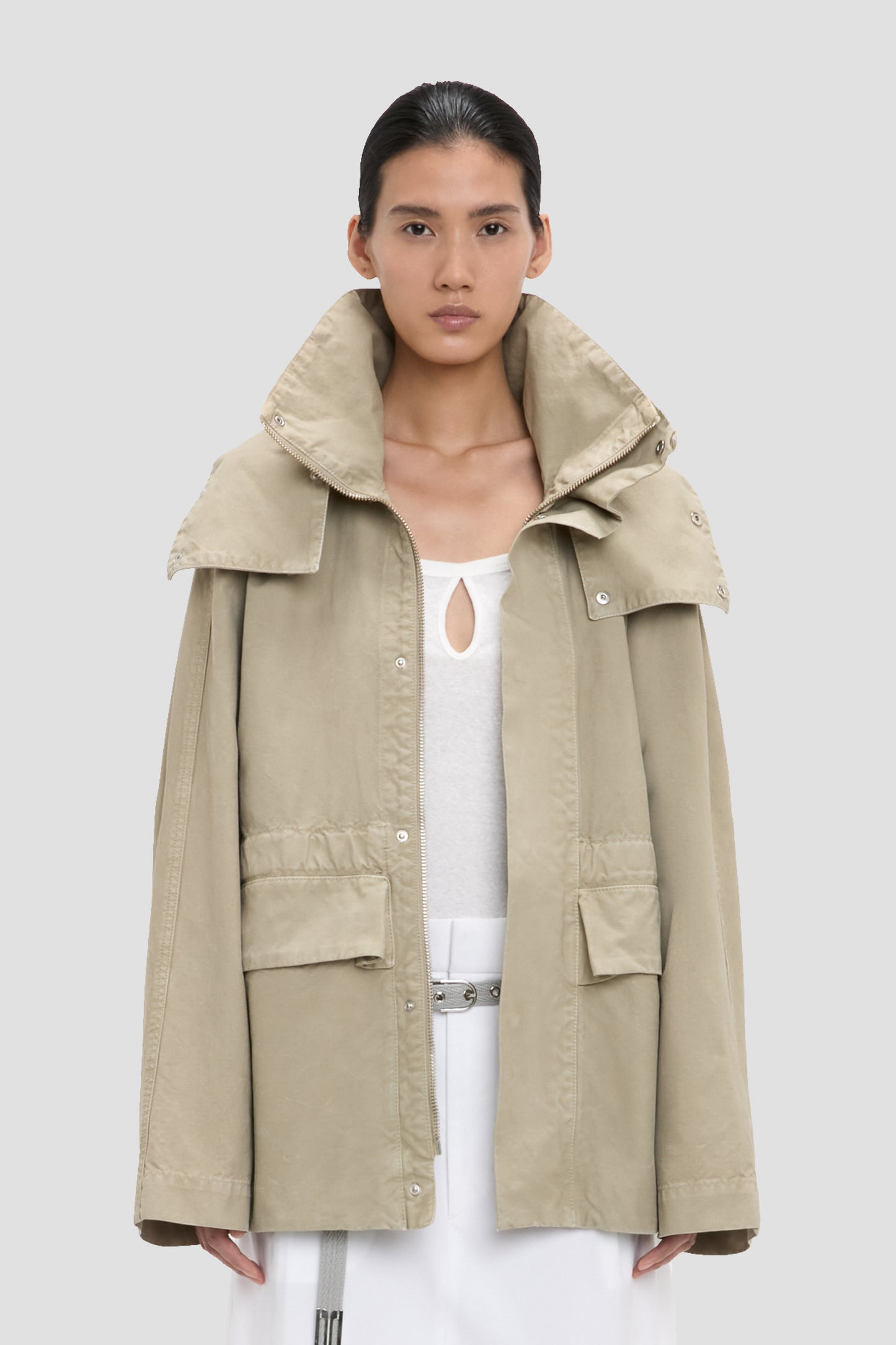 Hooded Utility Jacket In Stone Grey