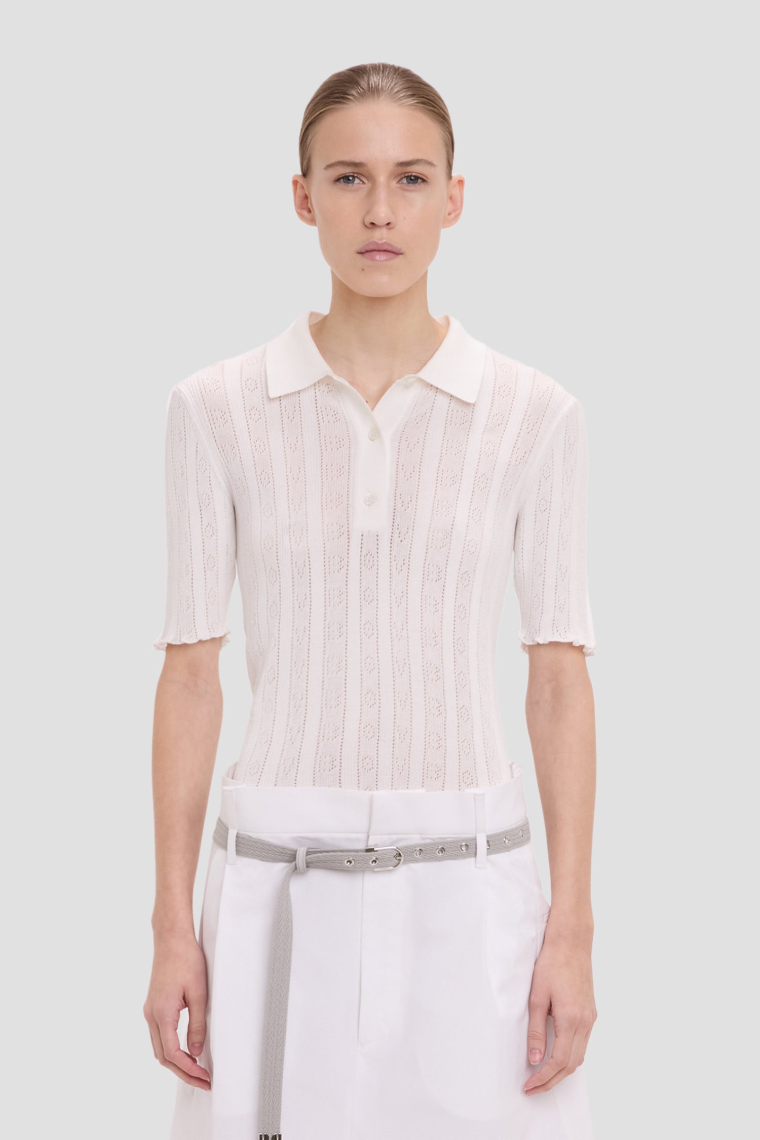 Frill Polo Top In White