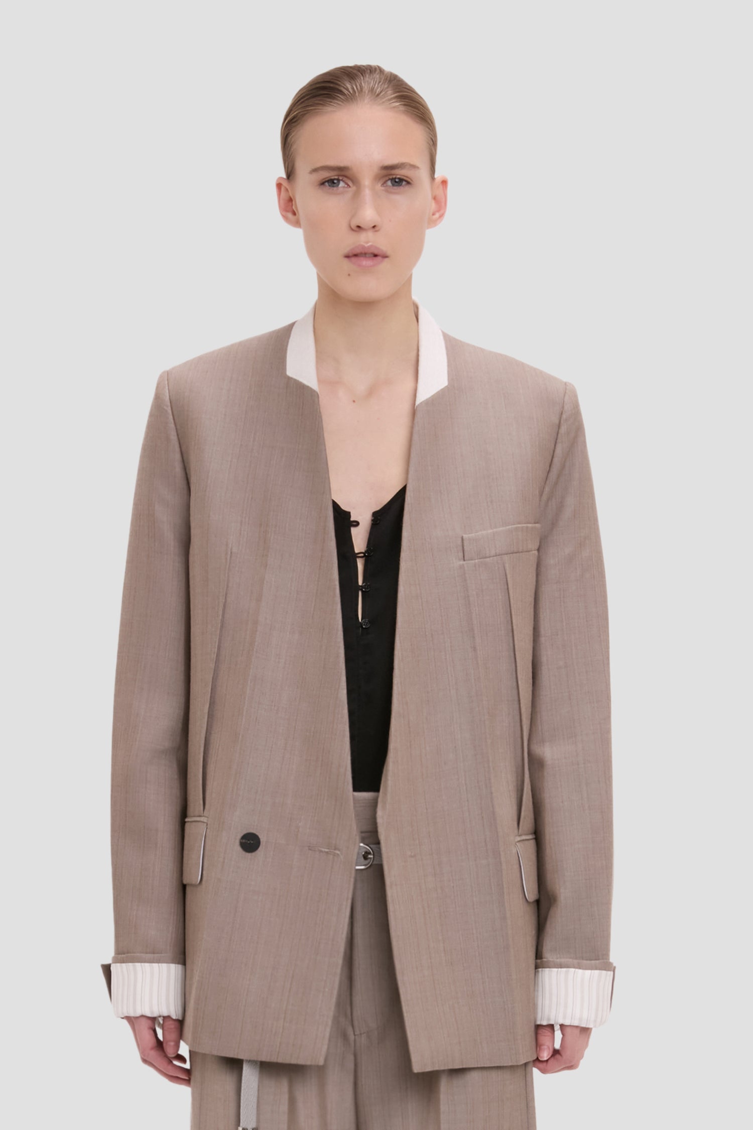 Collarless Jacket In Limestone