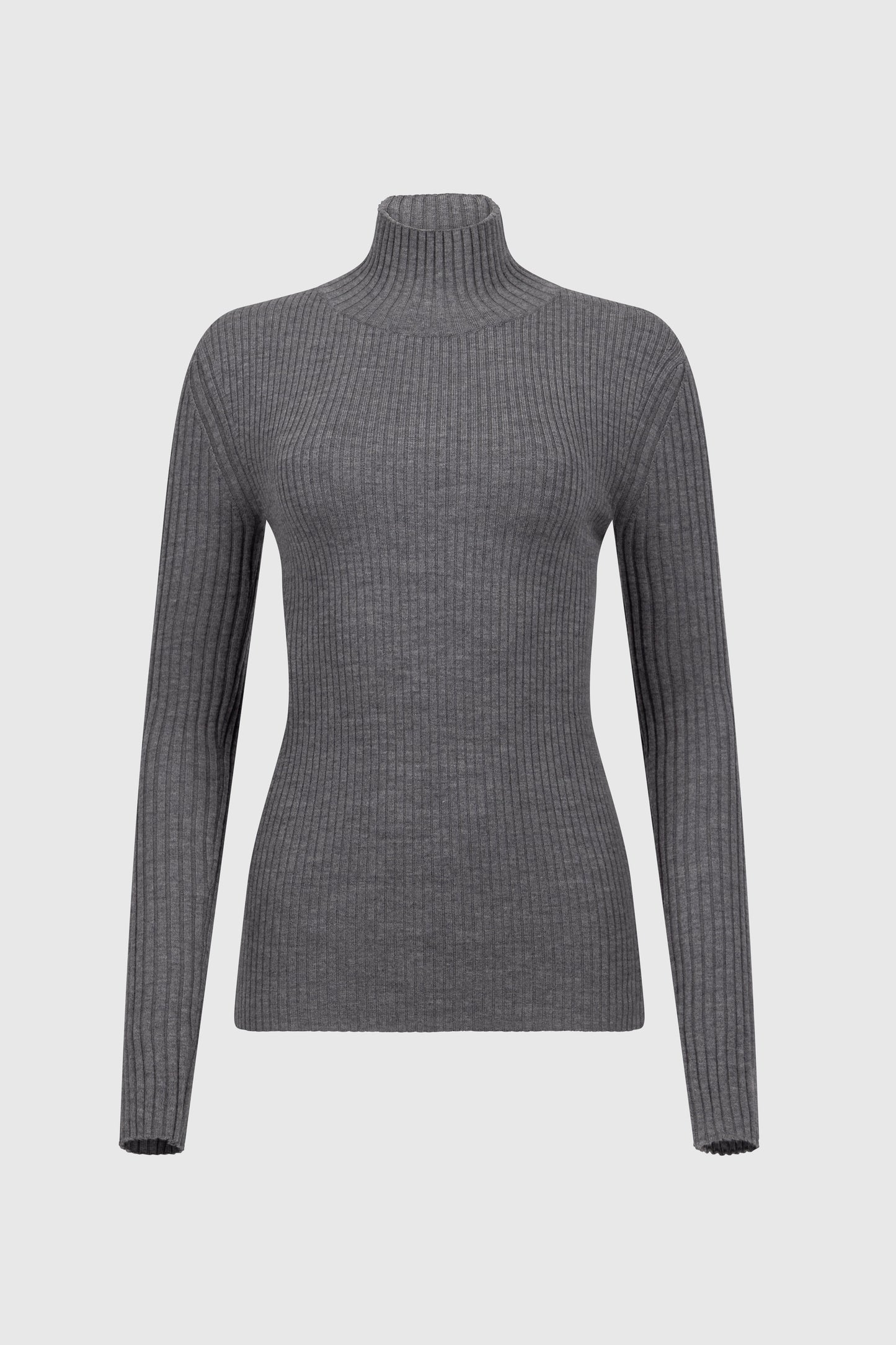 High Neck Jumper In Grey Melange