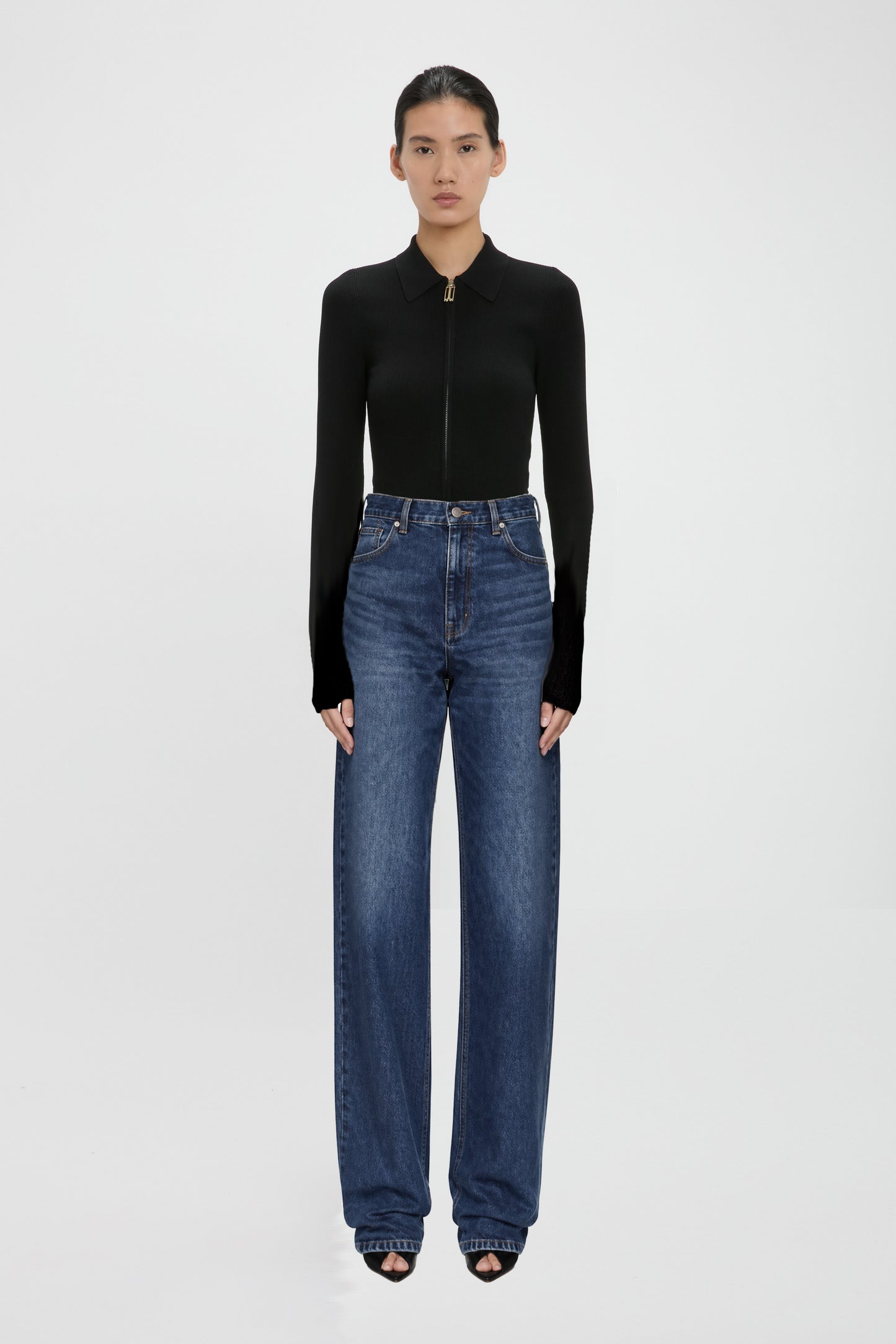 High Waist Jean In Mid Blue Wash