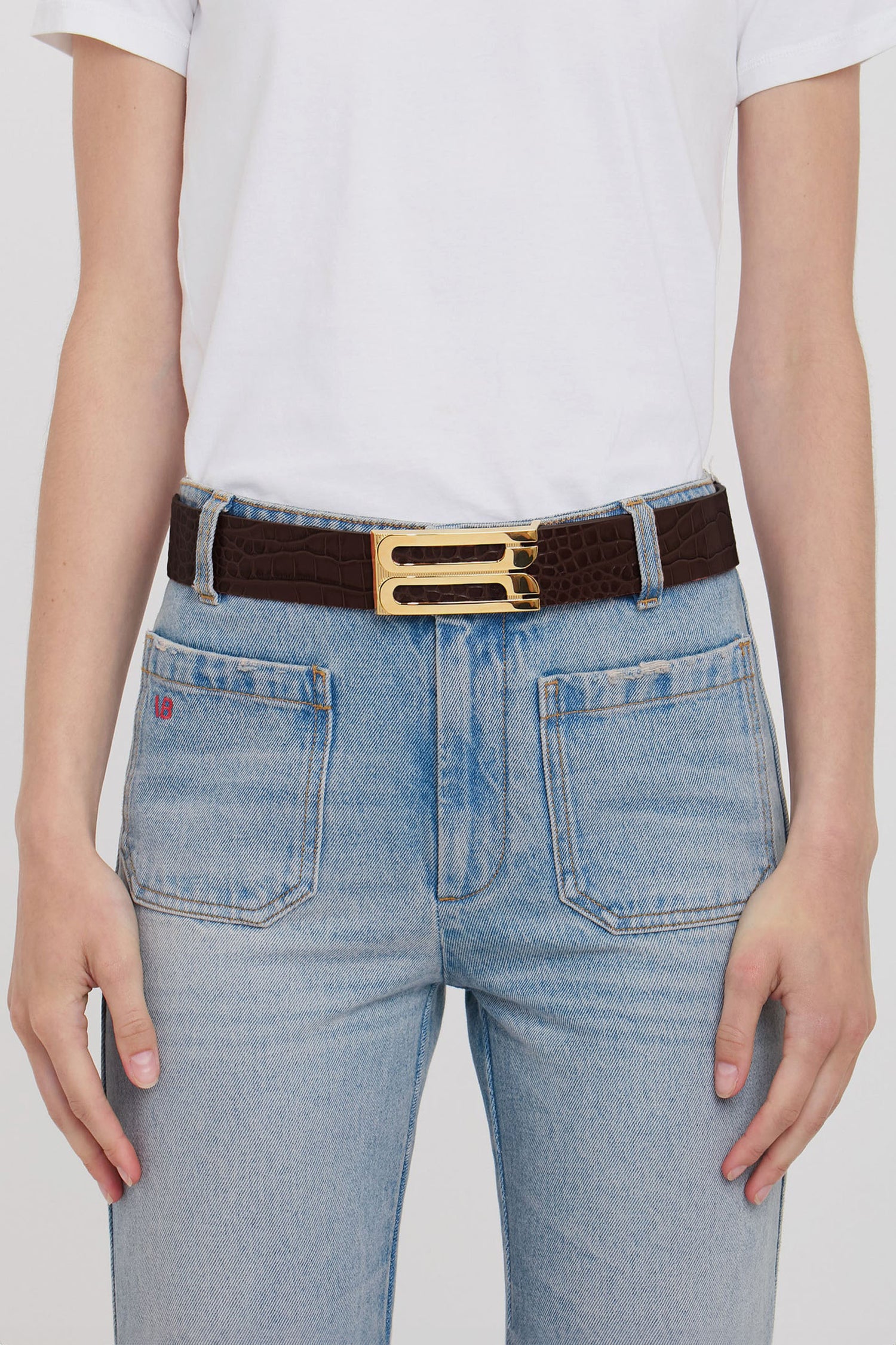 Jumbo Dorian Belt In Chocolate Croc Embossed Leather