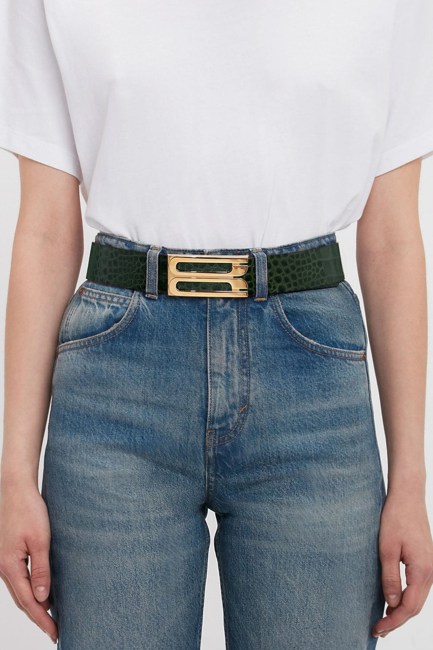 Jumbo Dorian Belt In Dark Forest Croc Embossed Leather