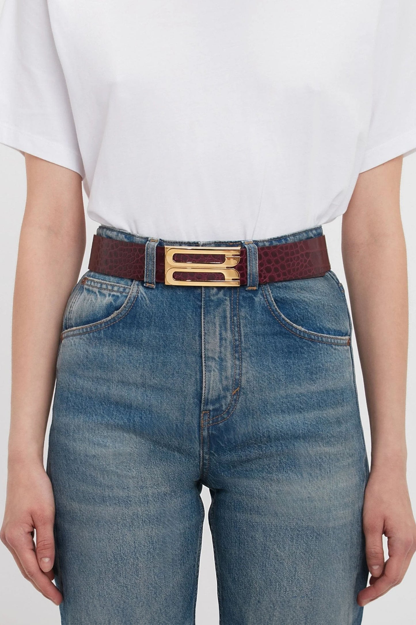 Jumbo Dorian Belt In Burgundy Croc Embossed Calf Leather