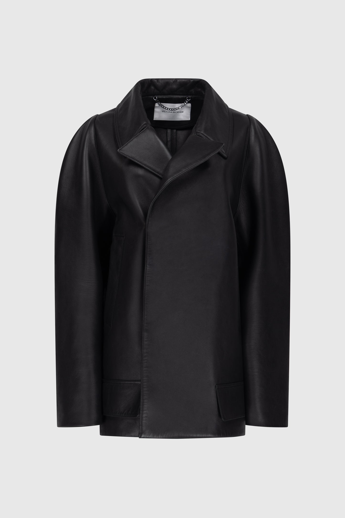 Leather Pea Coat In Black