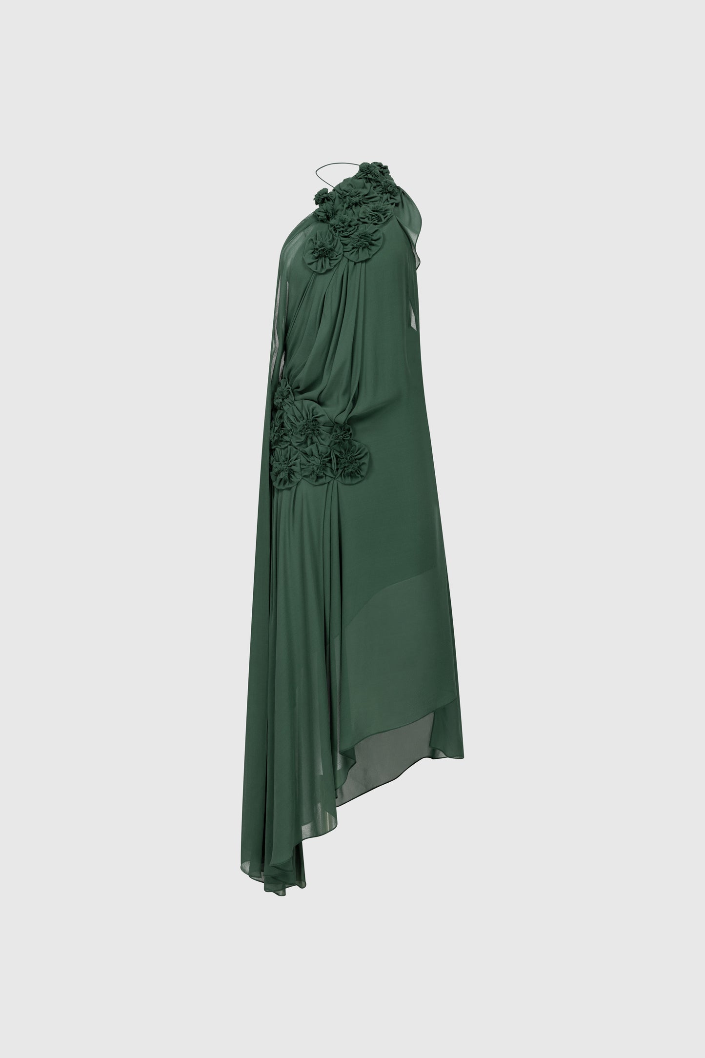 Pleated Applique Gown In Green