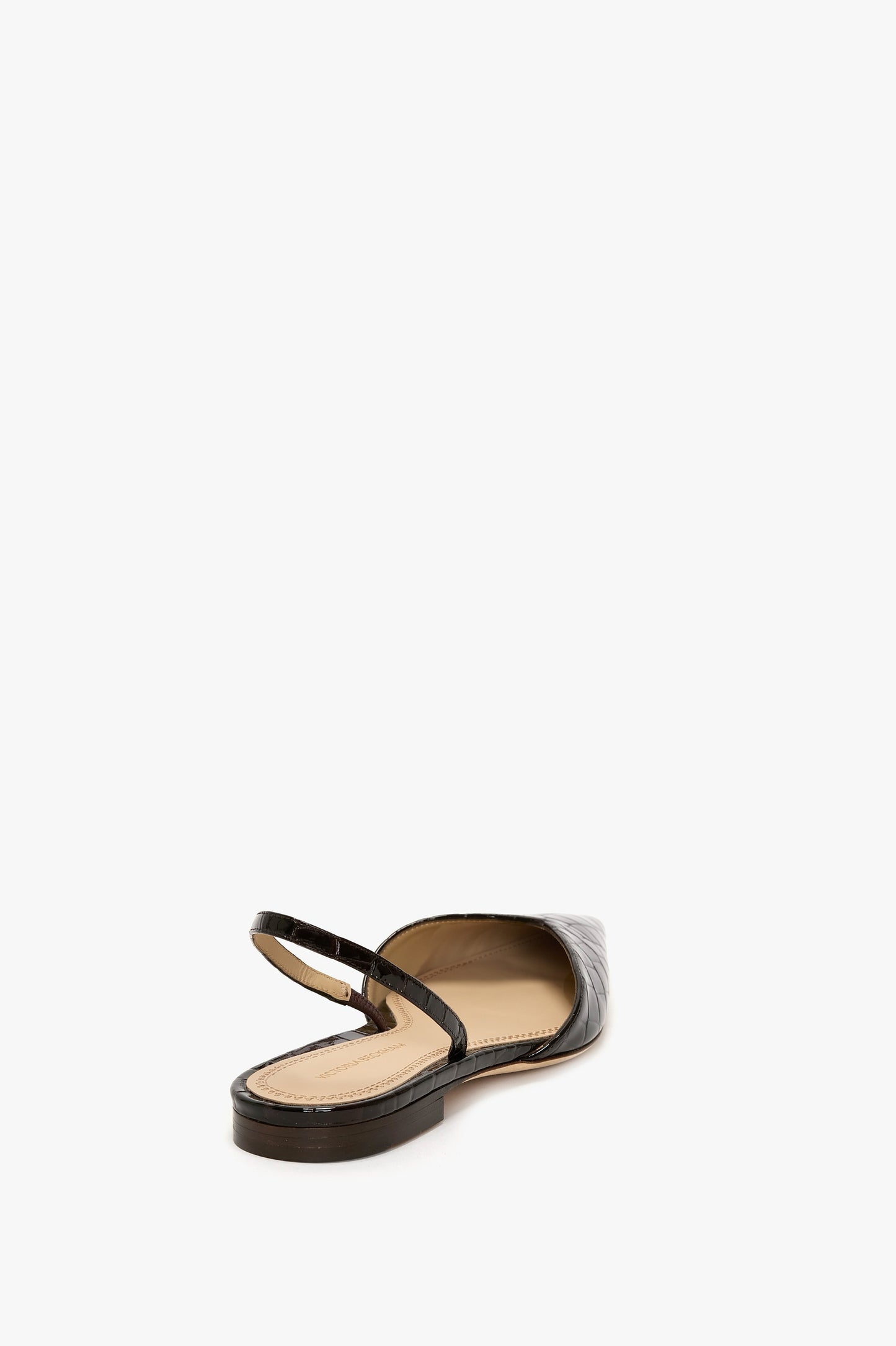 Victoria Angle Halter Back Flat Croc Embossed Leather