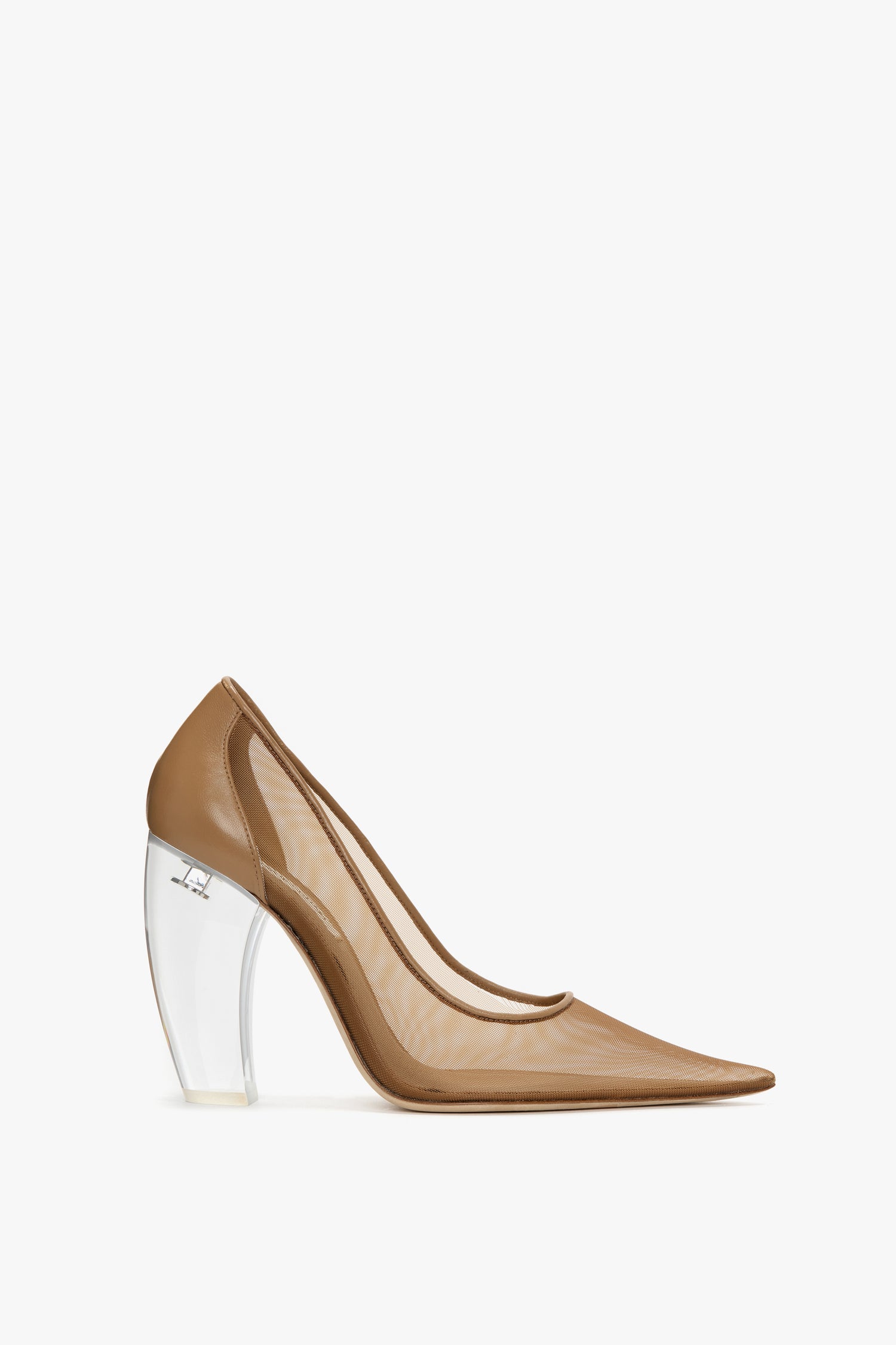 Transparent Heel Mesh Pump In Tan
