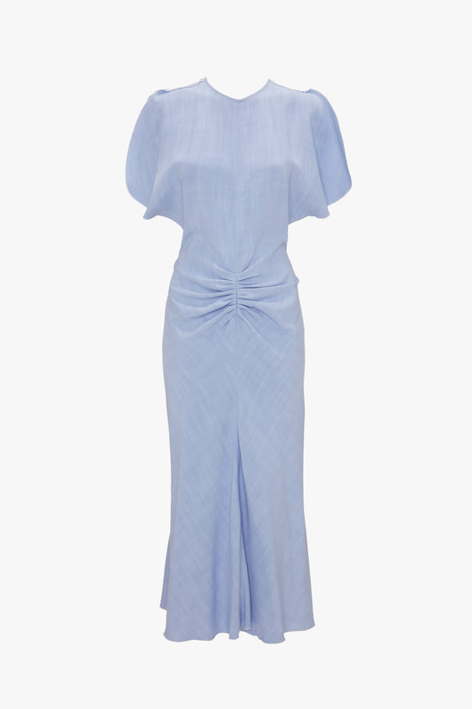 Gathered Waist Midi Dress In Frost by Victoria Beckham, displayed on a white background.