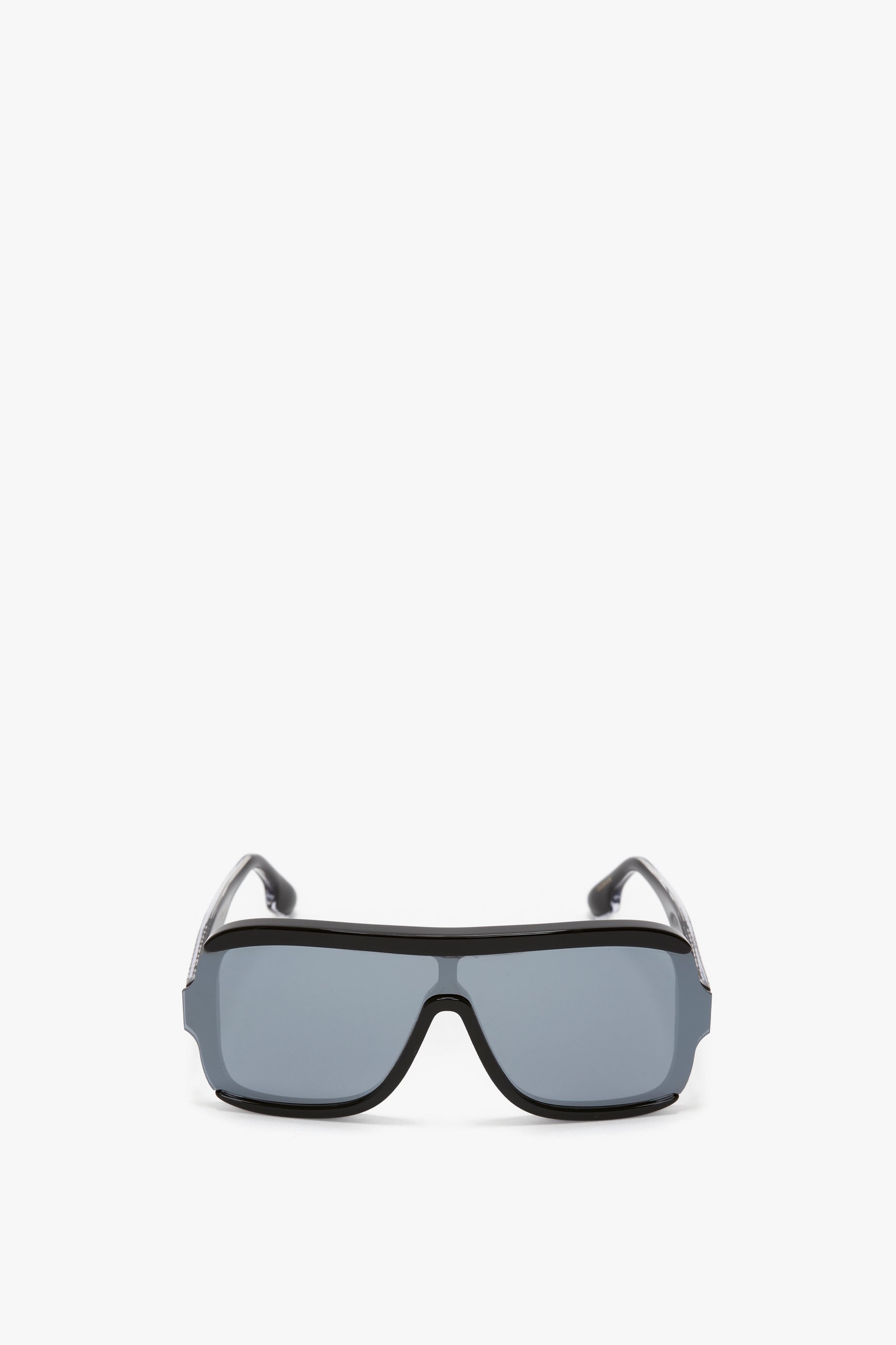 Layered Mask Sunglasses In Black-Silver-Mirror