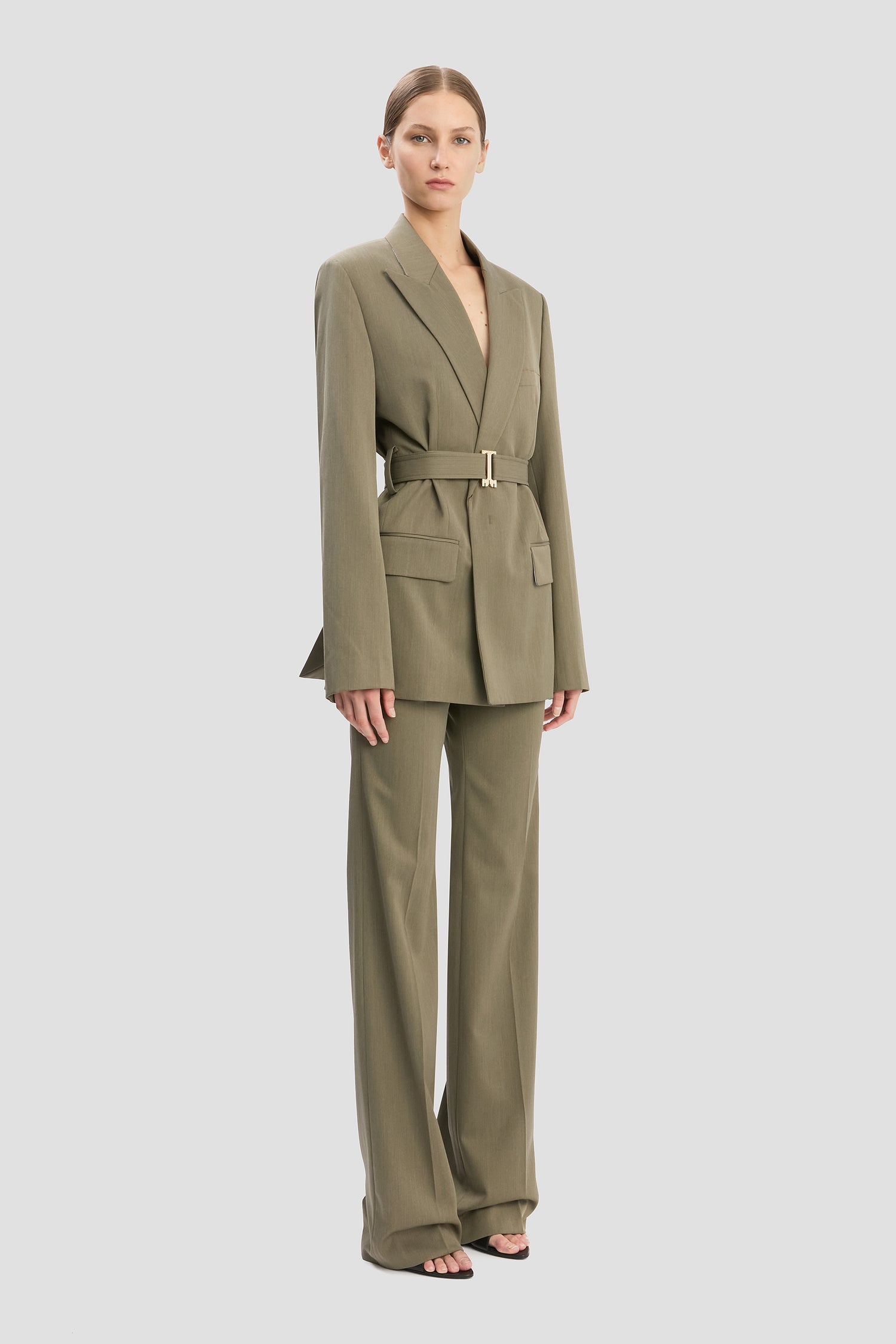 Belted Tailored Jacket In Sage Melange