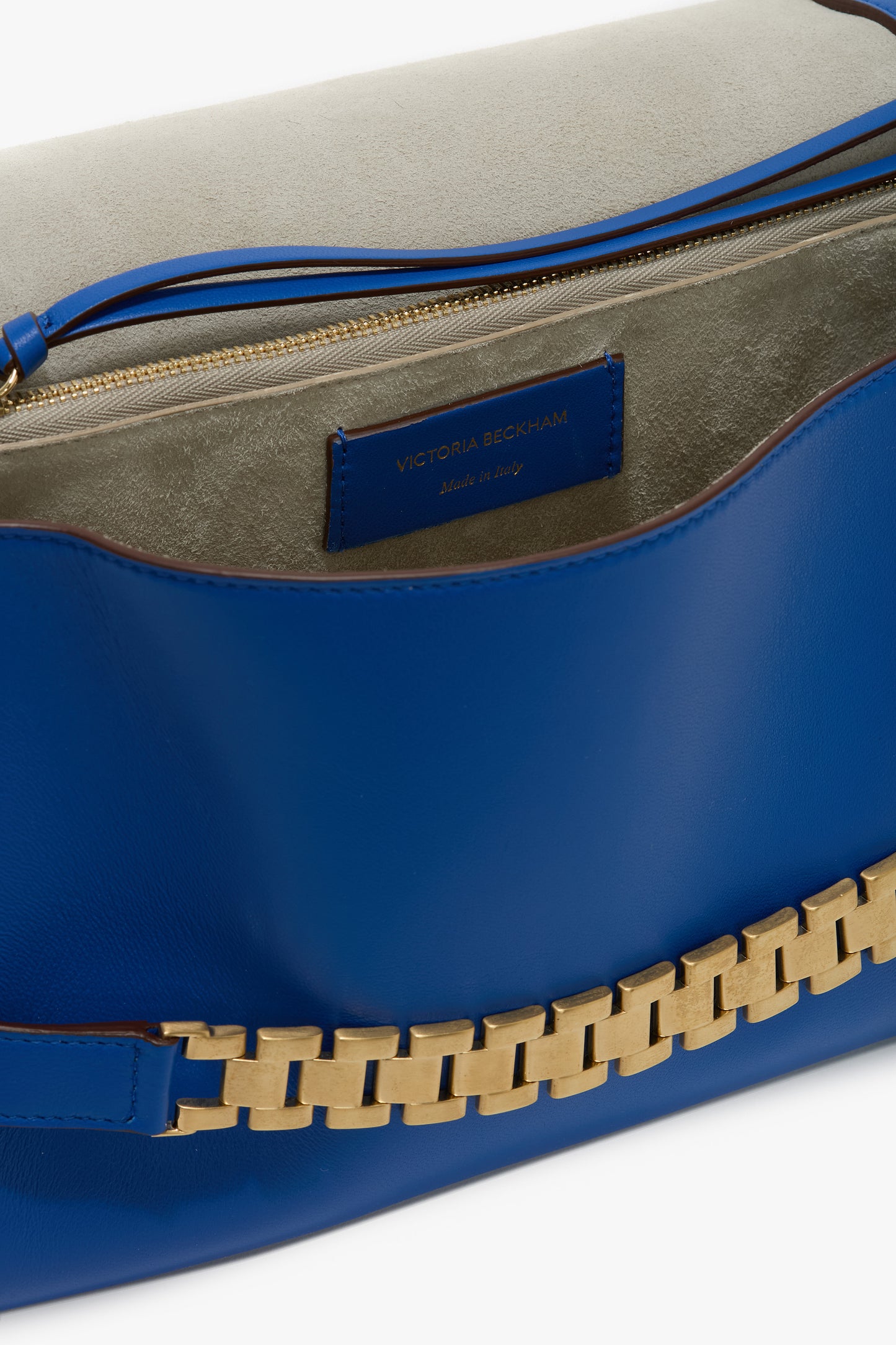 Chain Pouch Bag With Strap In Sapphire Blue Leather