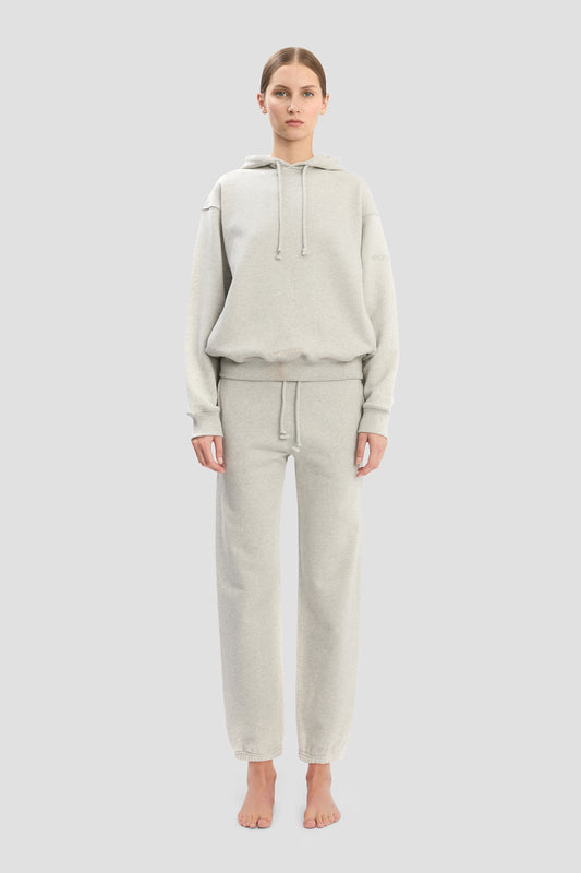 Logo Embroidered Hoodie In Grey Marl