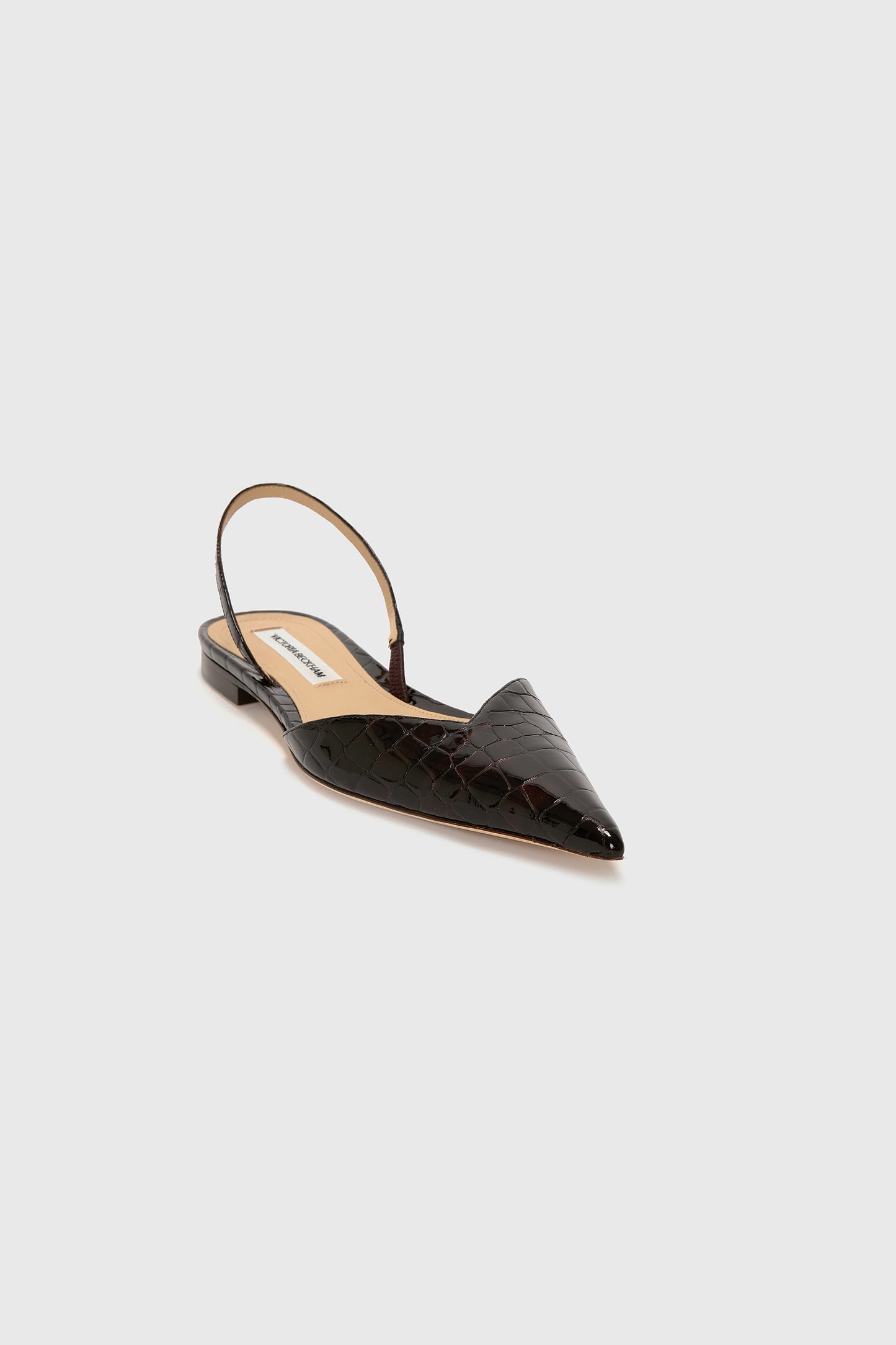Victoria Angle Halter Back Flat Croc Embossed Leather