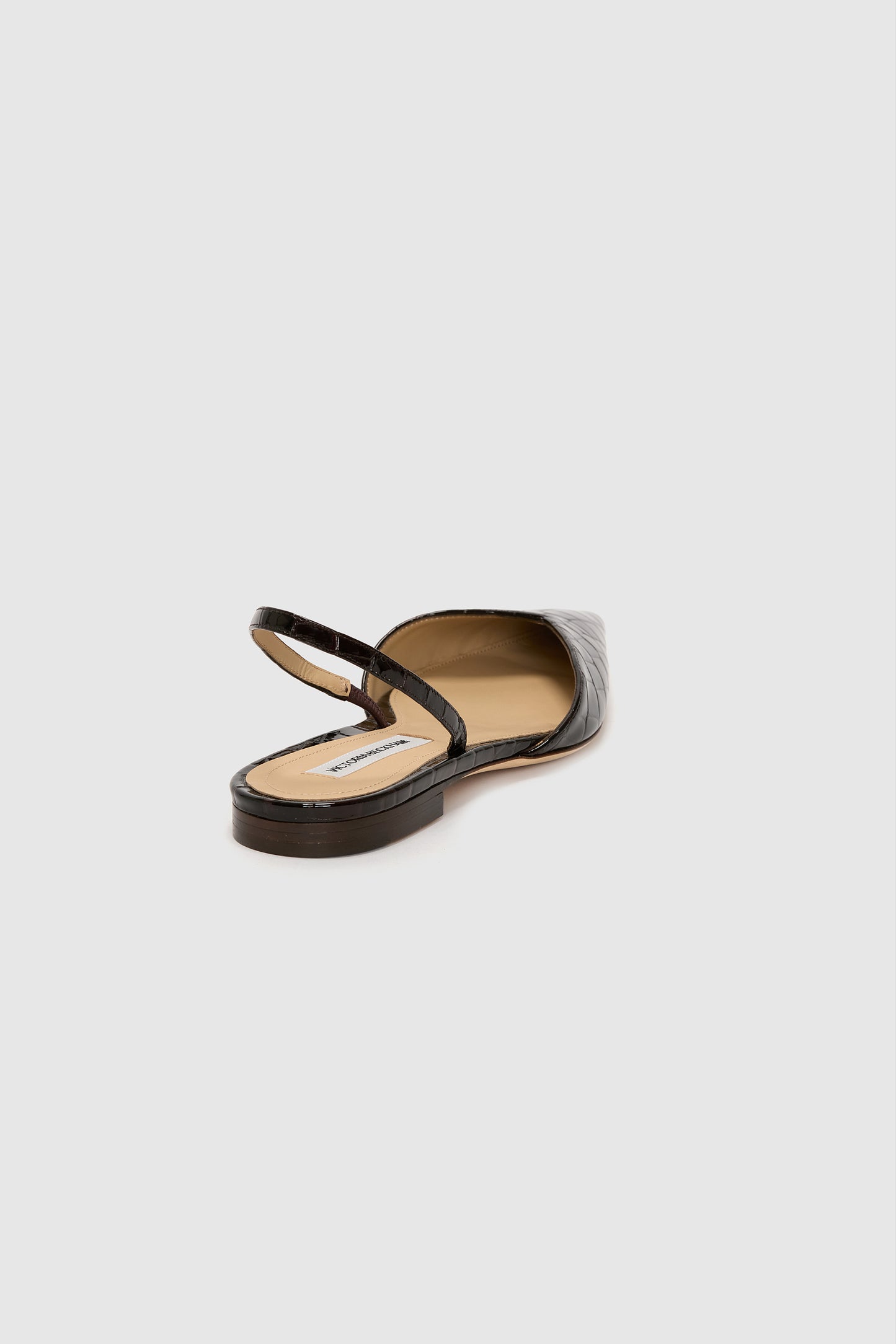 Victoria Angle Halter Back Flat Croc Embossed Leather