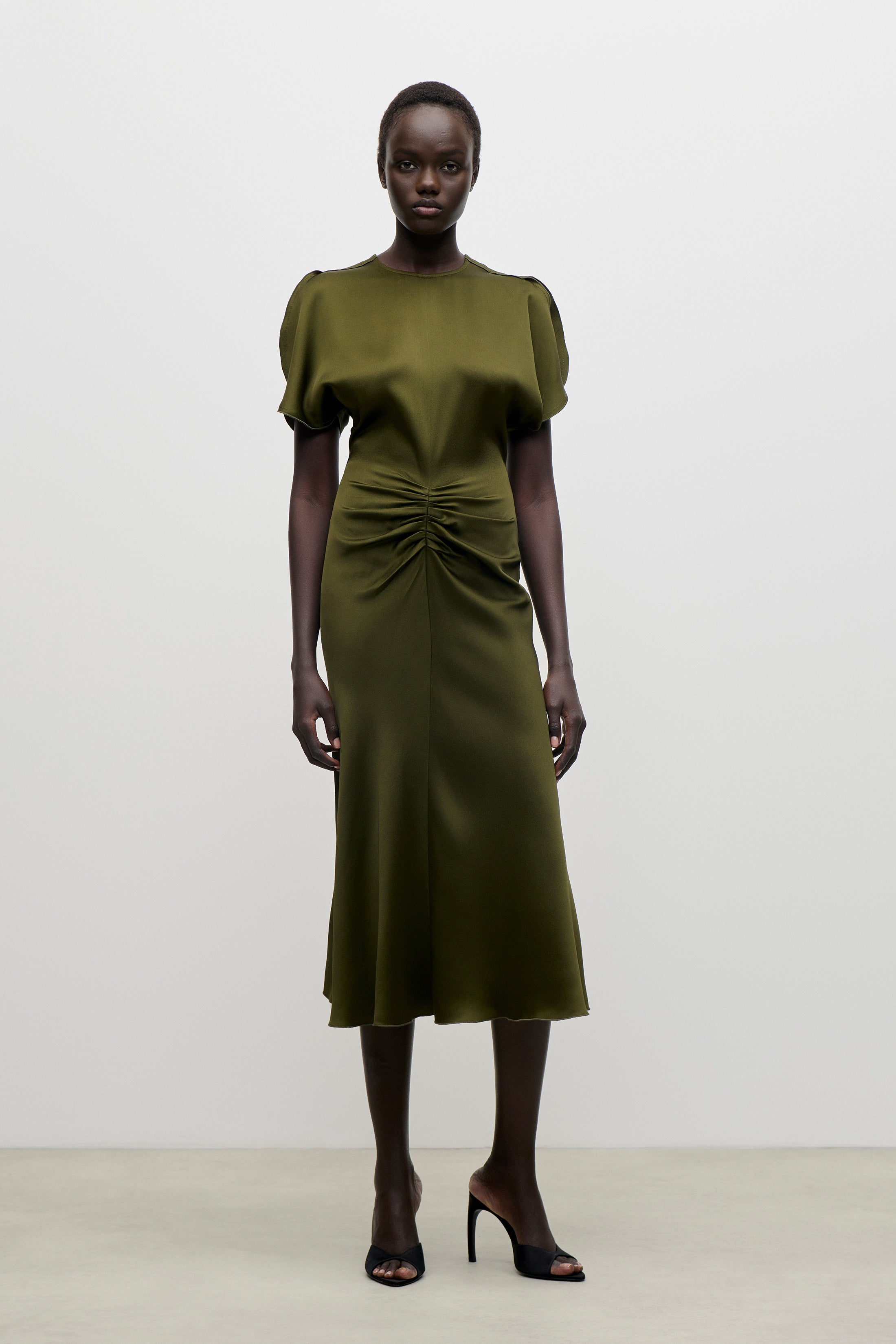 victoria beckham green dress Bela Midi In – 8W Size:2Y Simple Ladies Cotton Dresses The Gathered Waist Midi