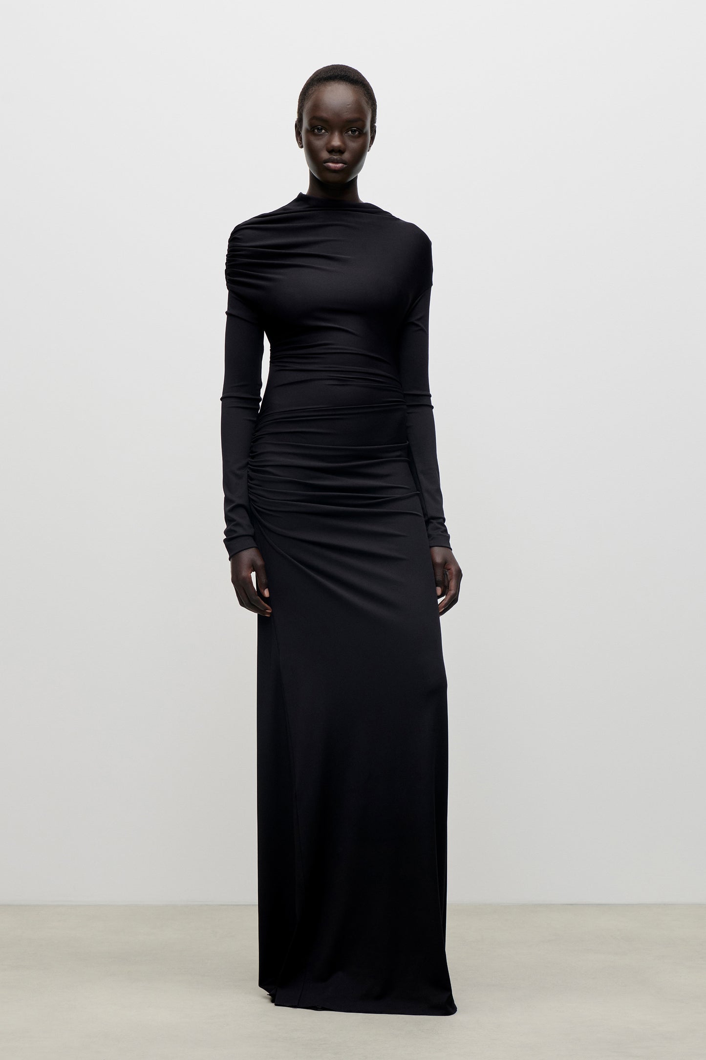Shoulder Drape Gown In Black