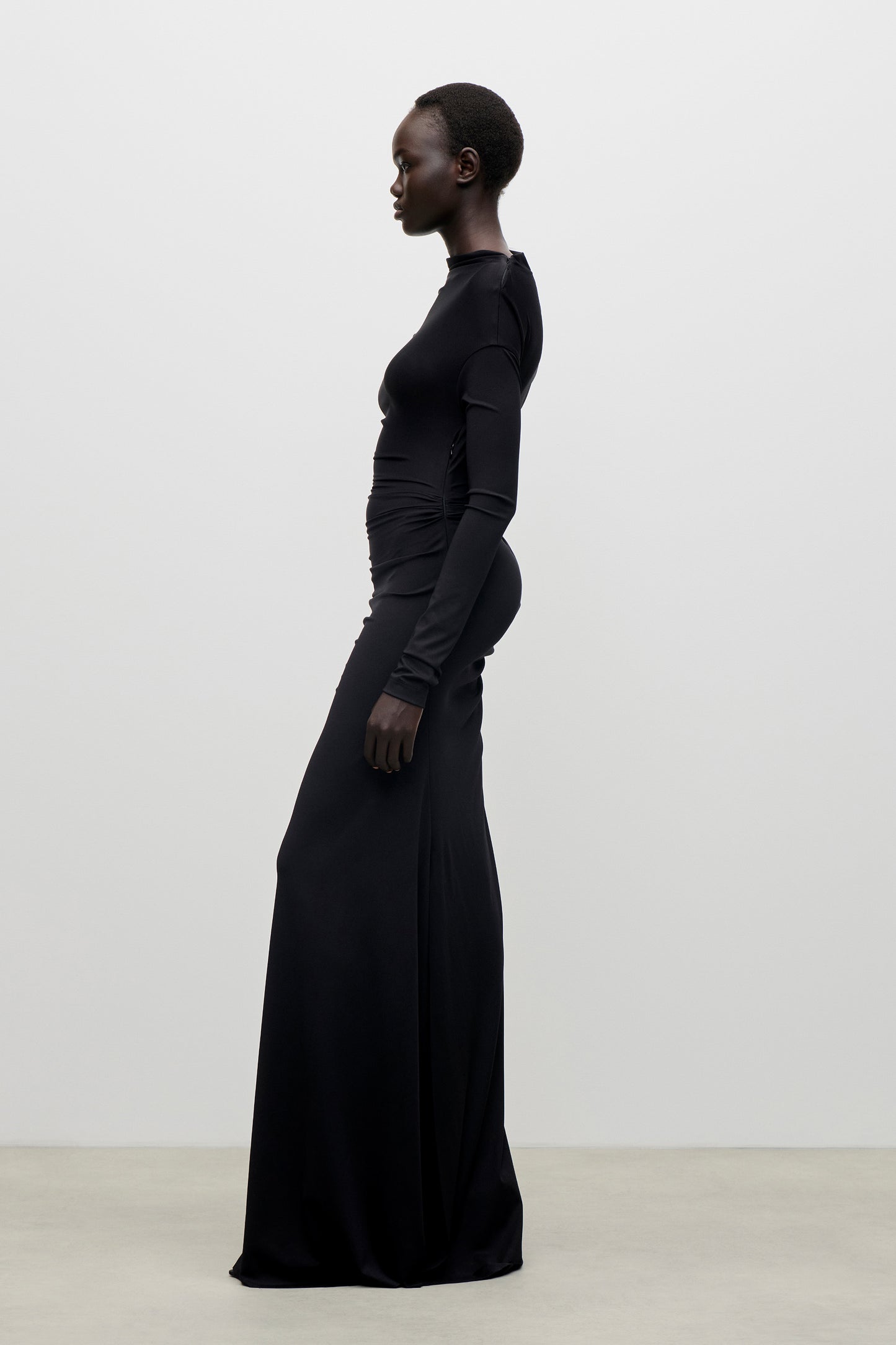 Shoulder Drape Gown In Black