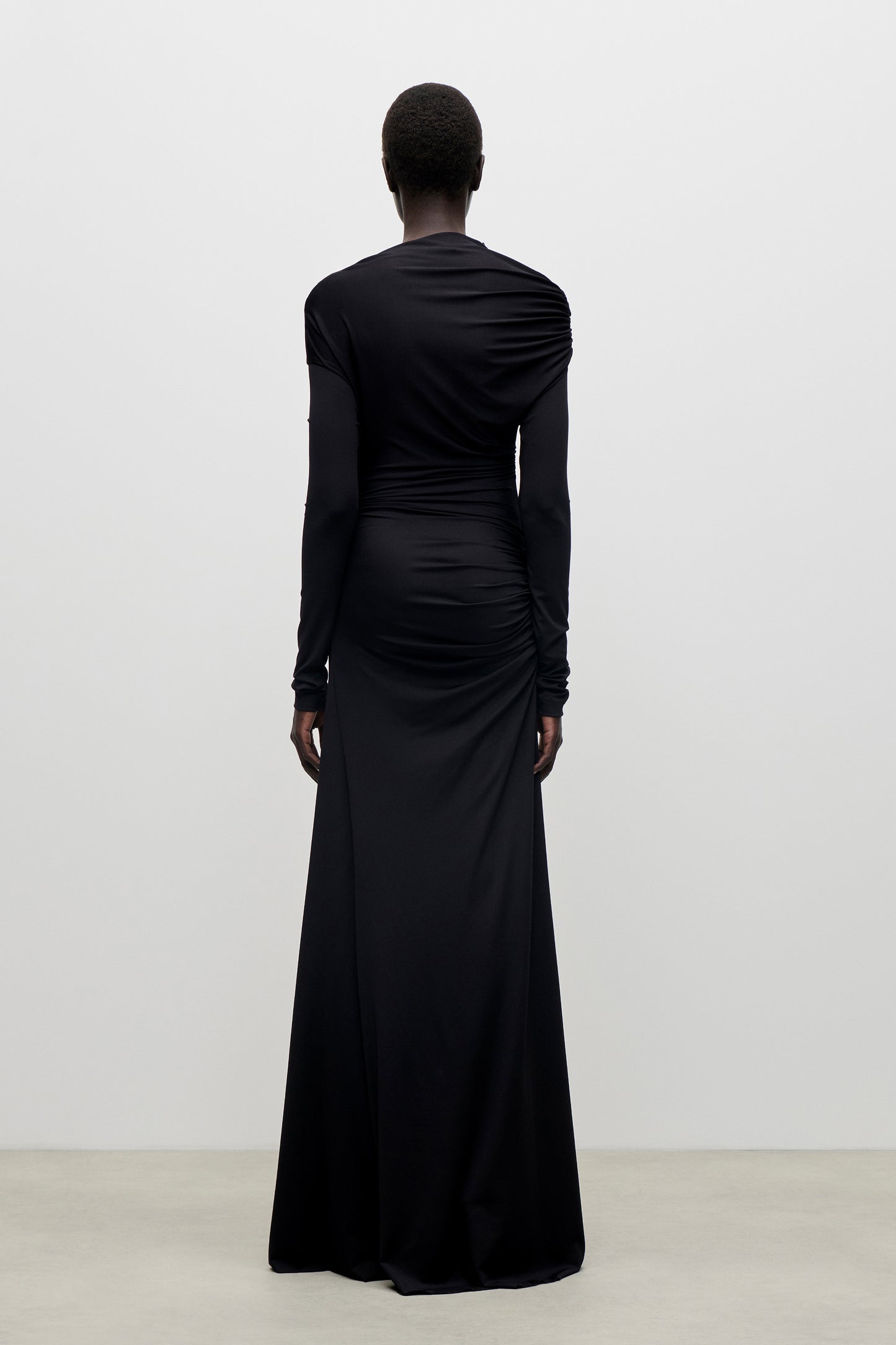 Shoulder Drape Gown In Black