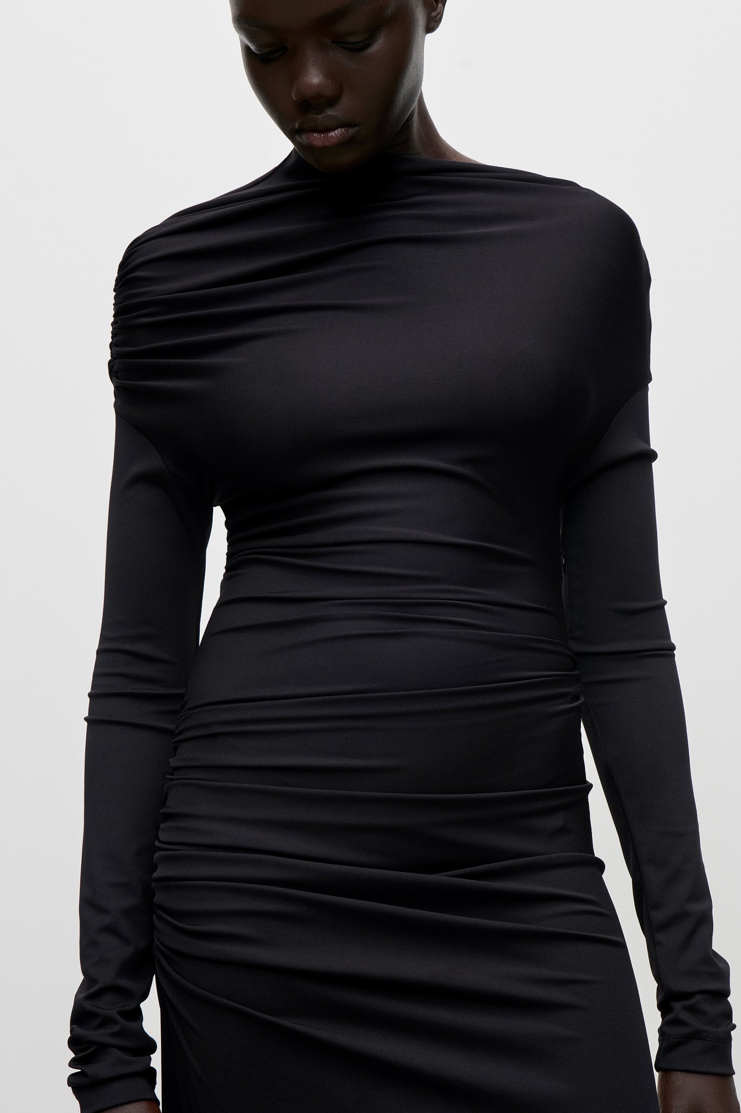 Shoulder Drape Gown In Black