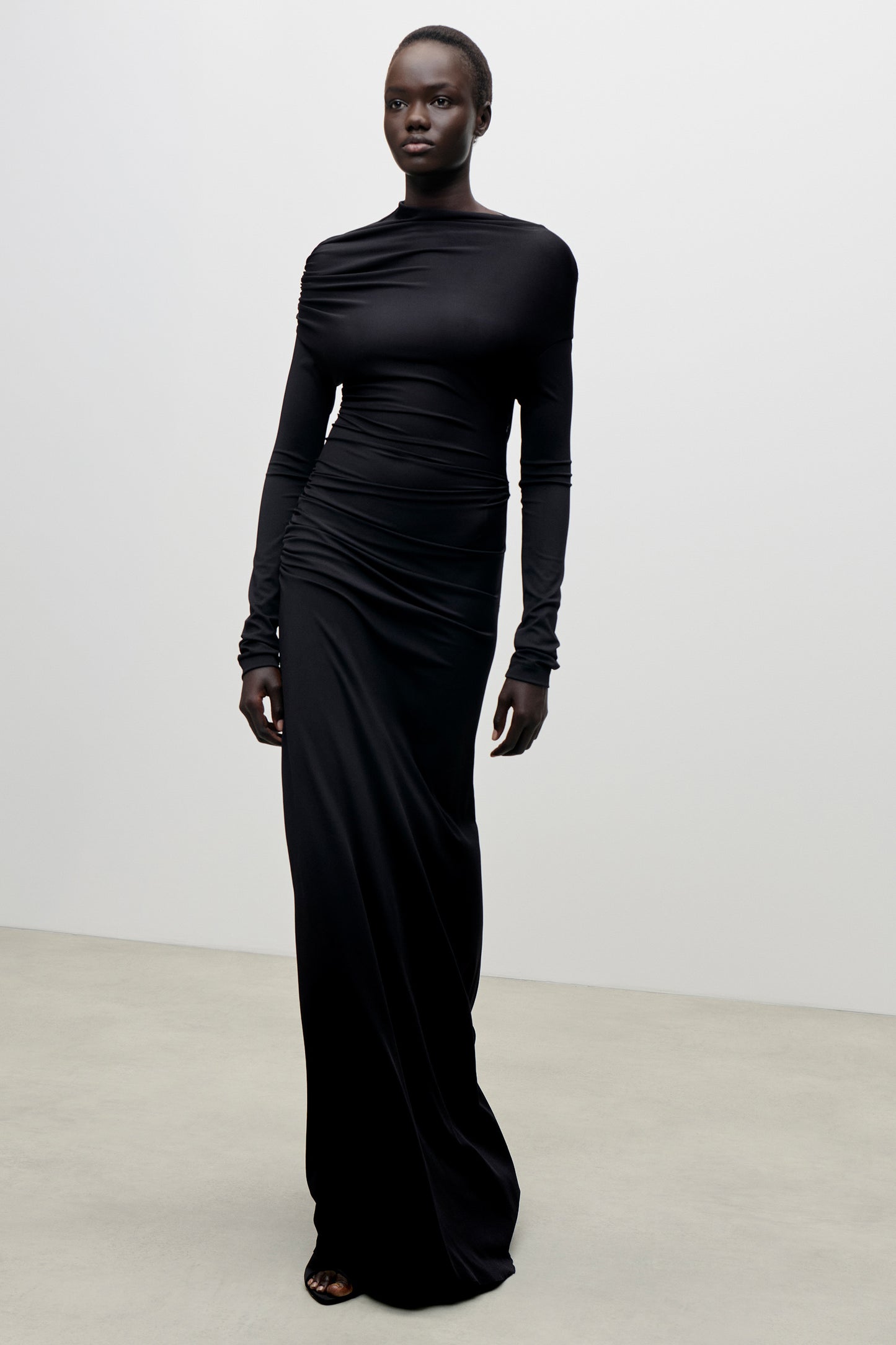 Shoulder Drape Gown In Black