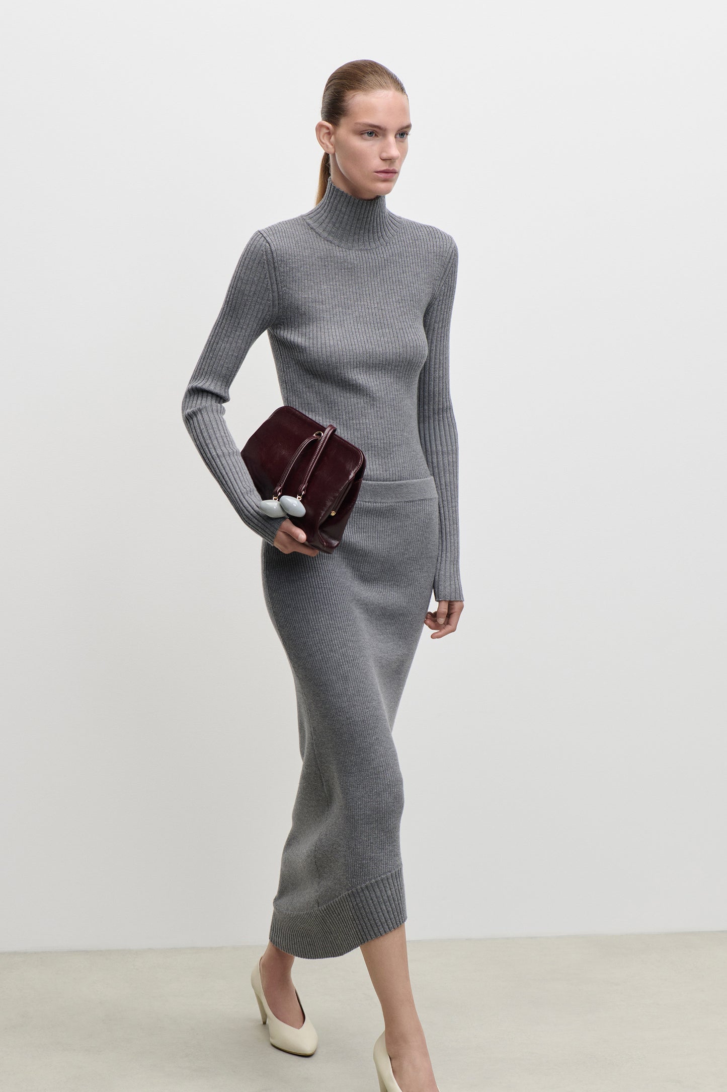 High Neck Jumper In Grey Melange