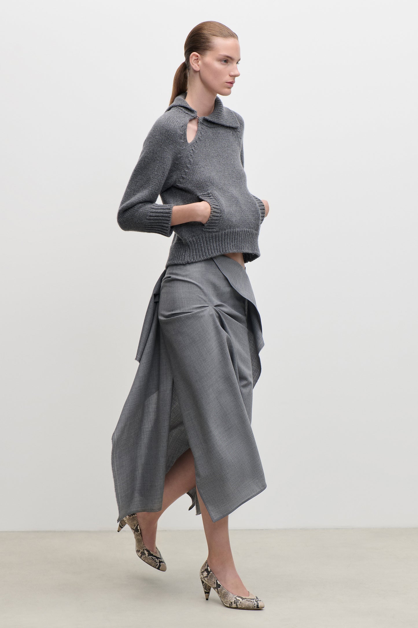 Asymmetric Collar Jumper In Dark Grey