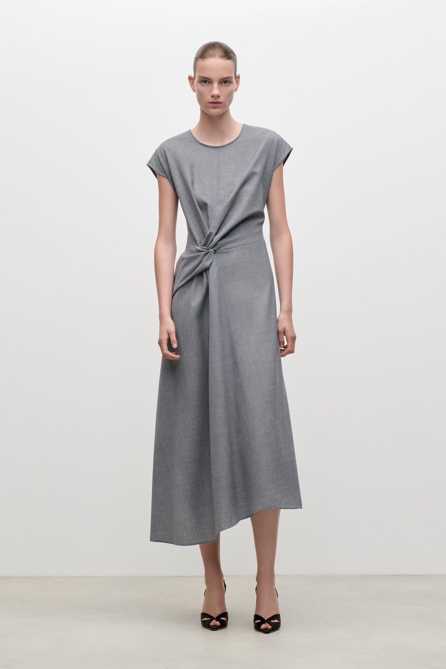Aria Midi Dress In Light Grey Melange