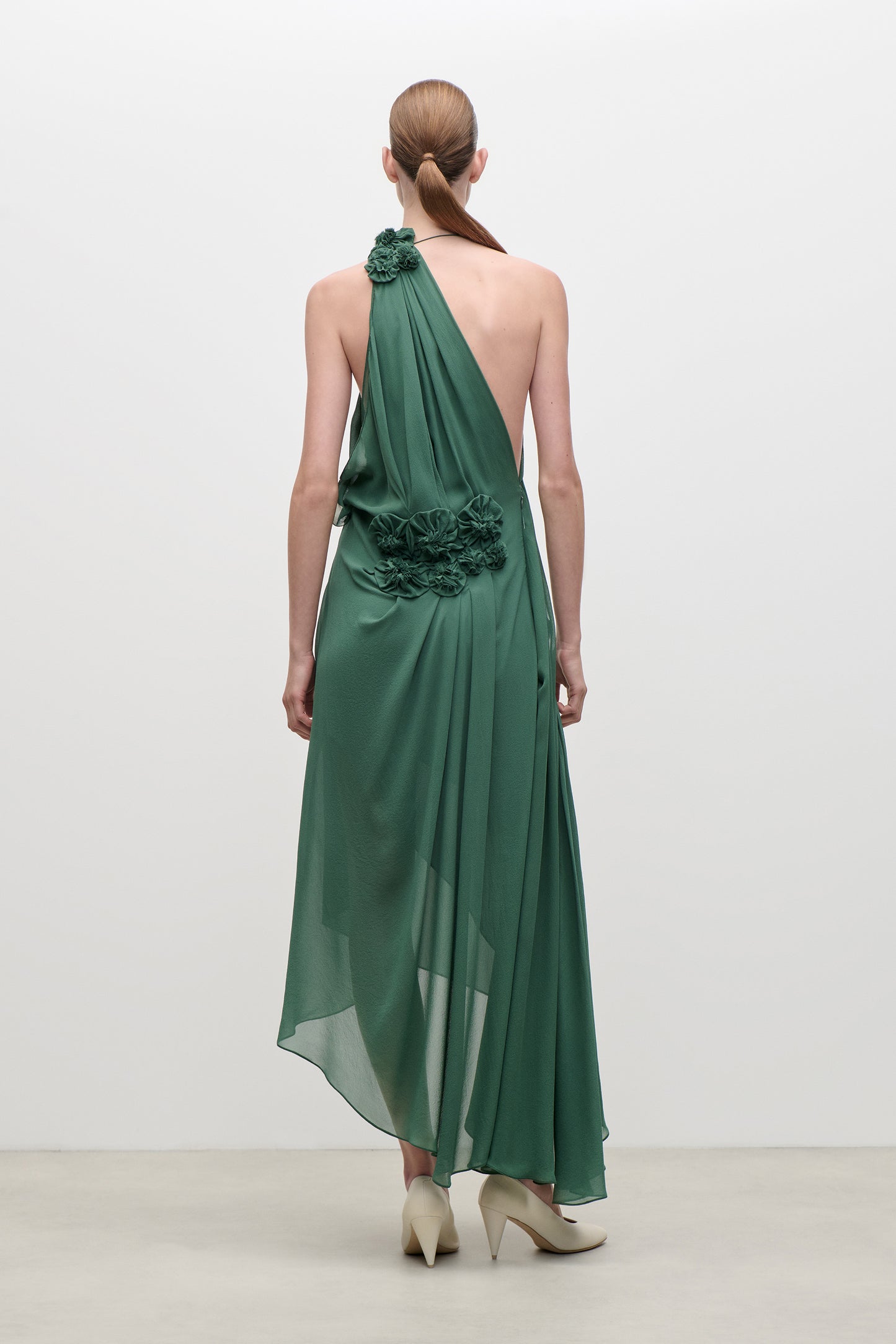 Pleated Applique Gown In Green