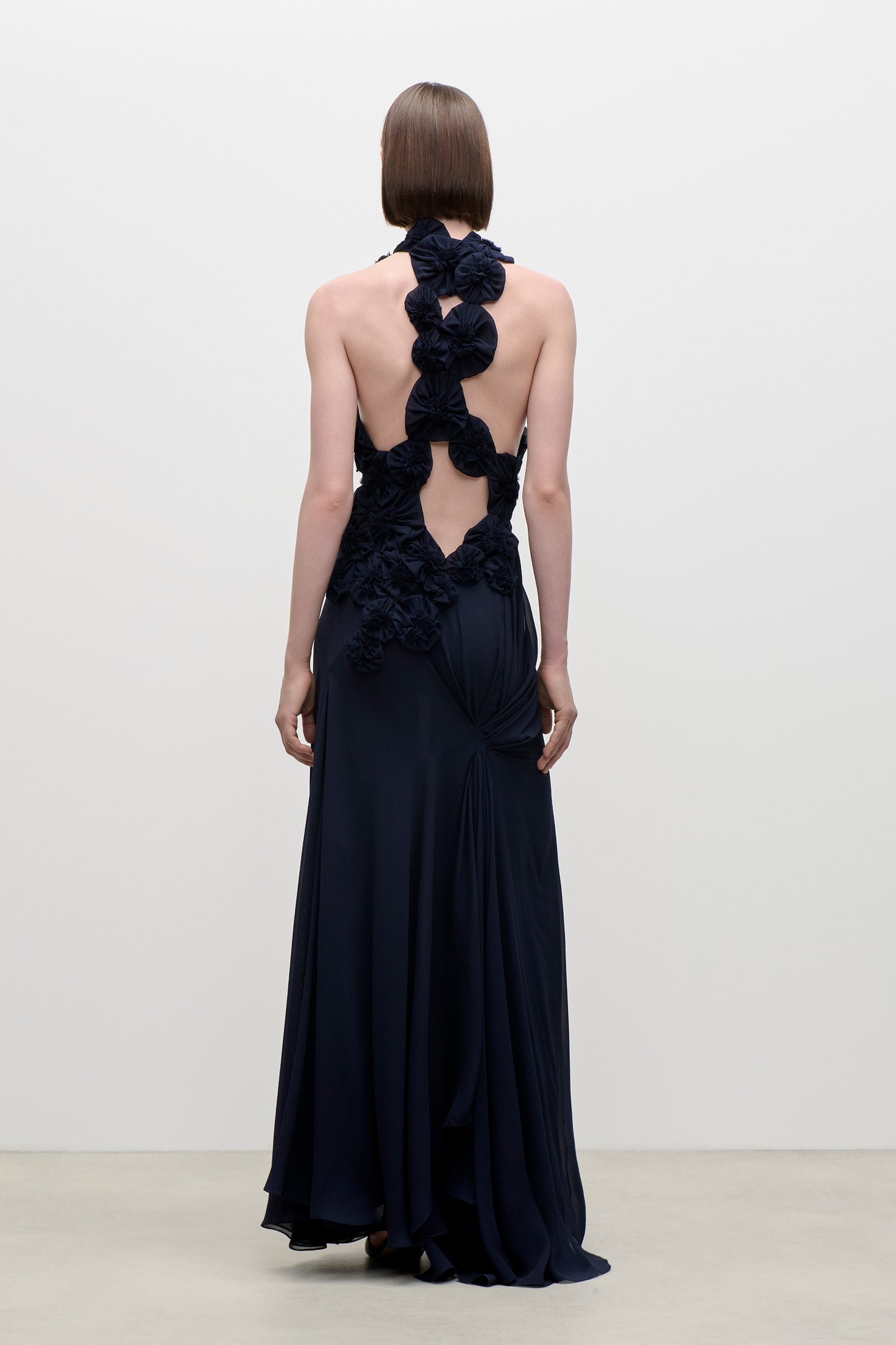 Cut Out Applique Gown In Navy