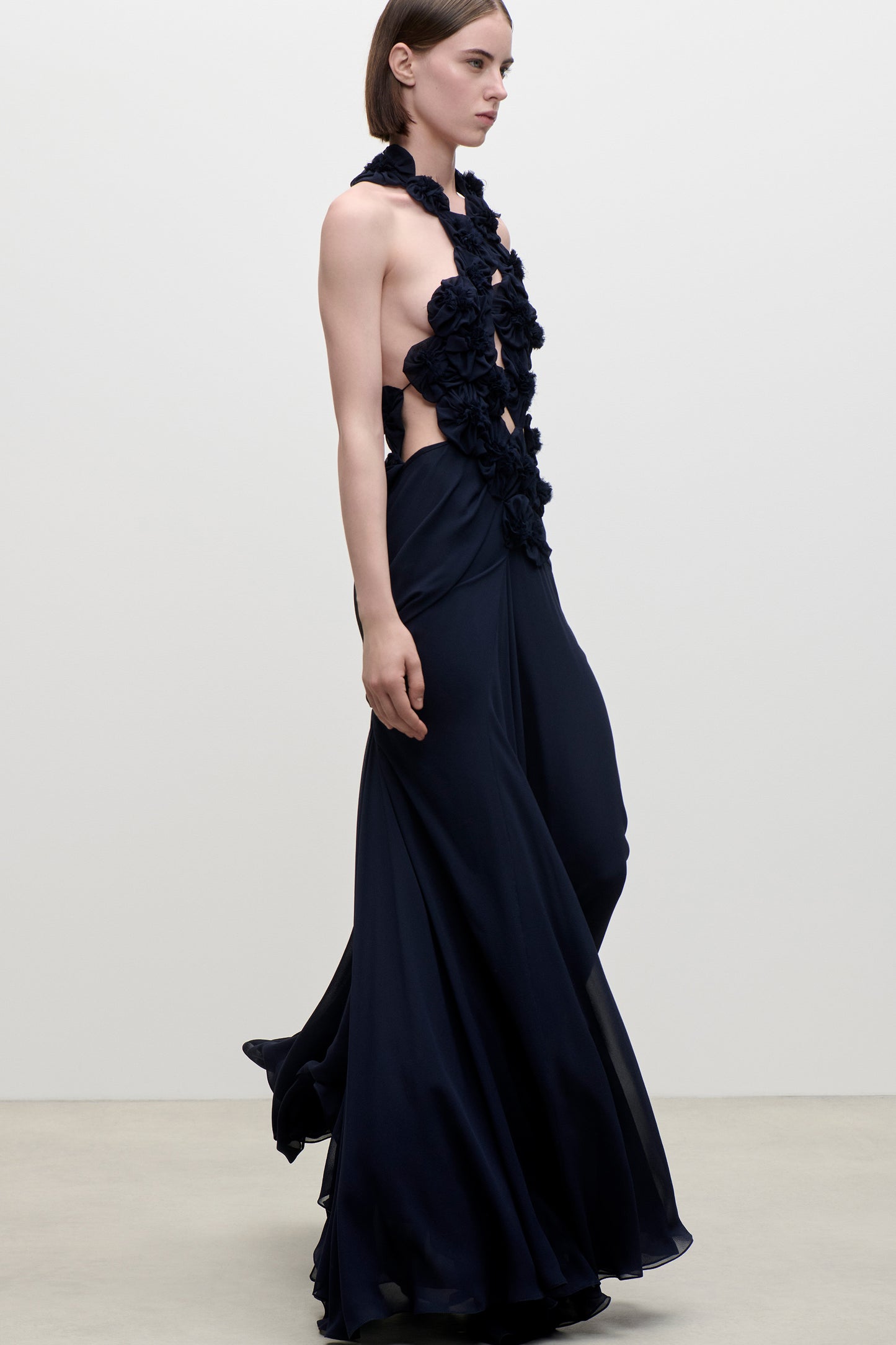 Cut Out Applique Gown In Navy