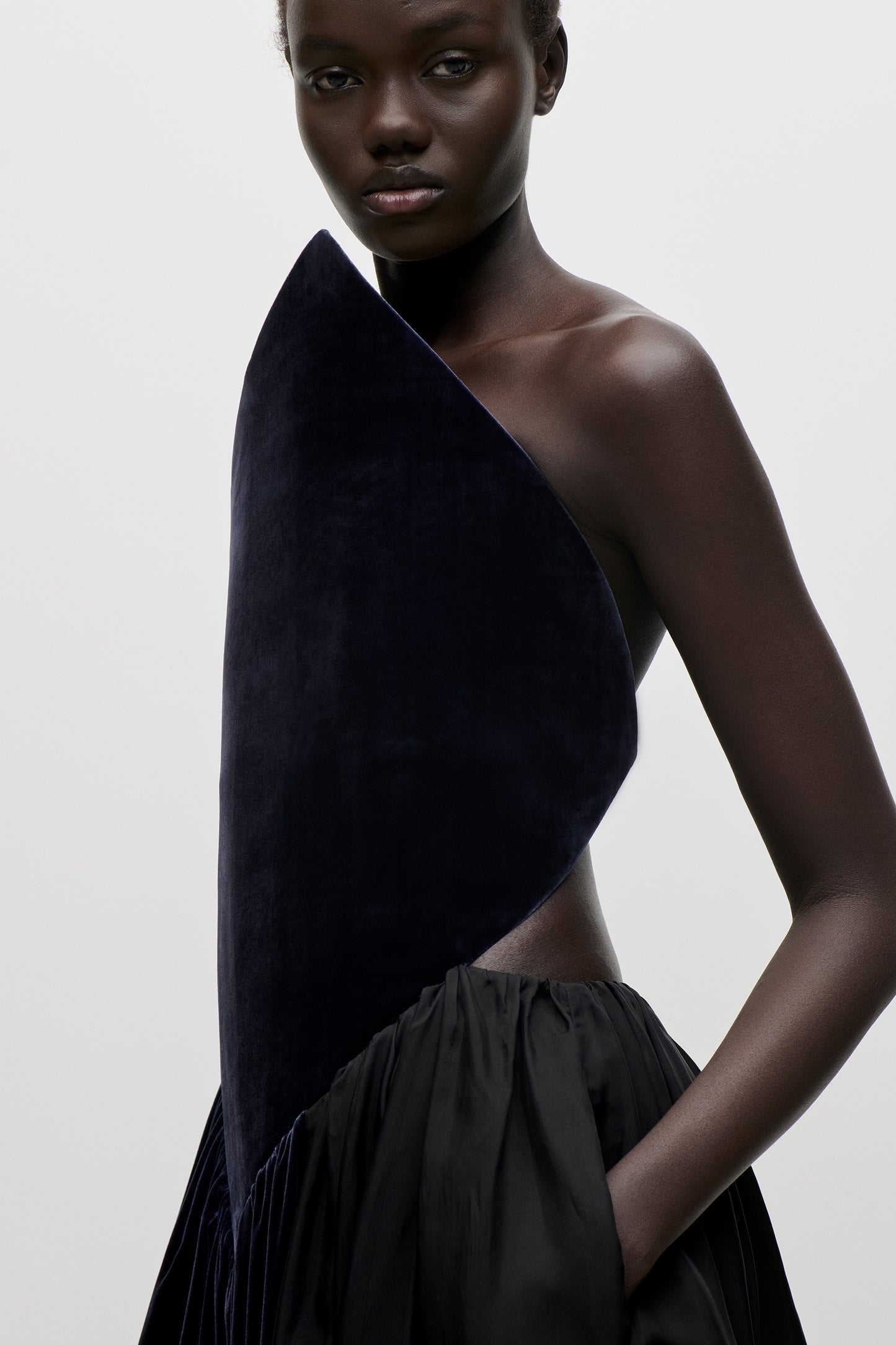 Asymmetric Midi Dress In Navy
