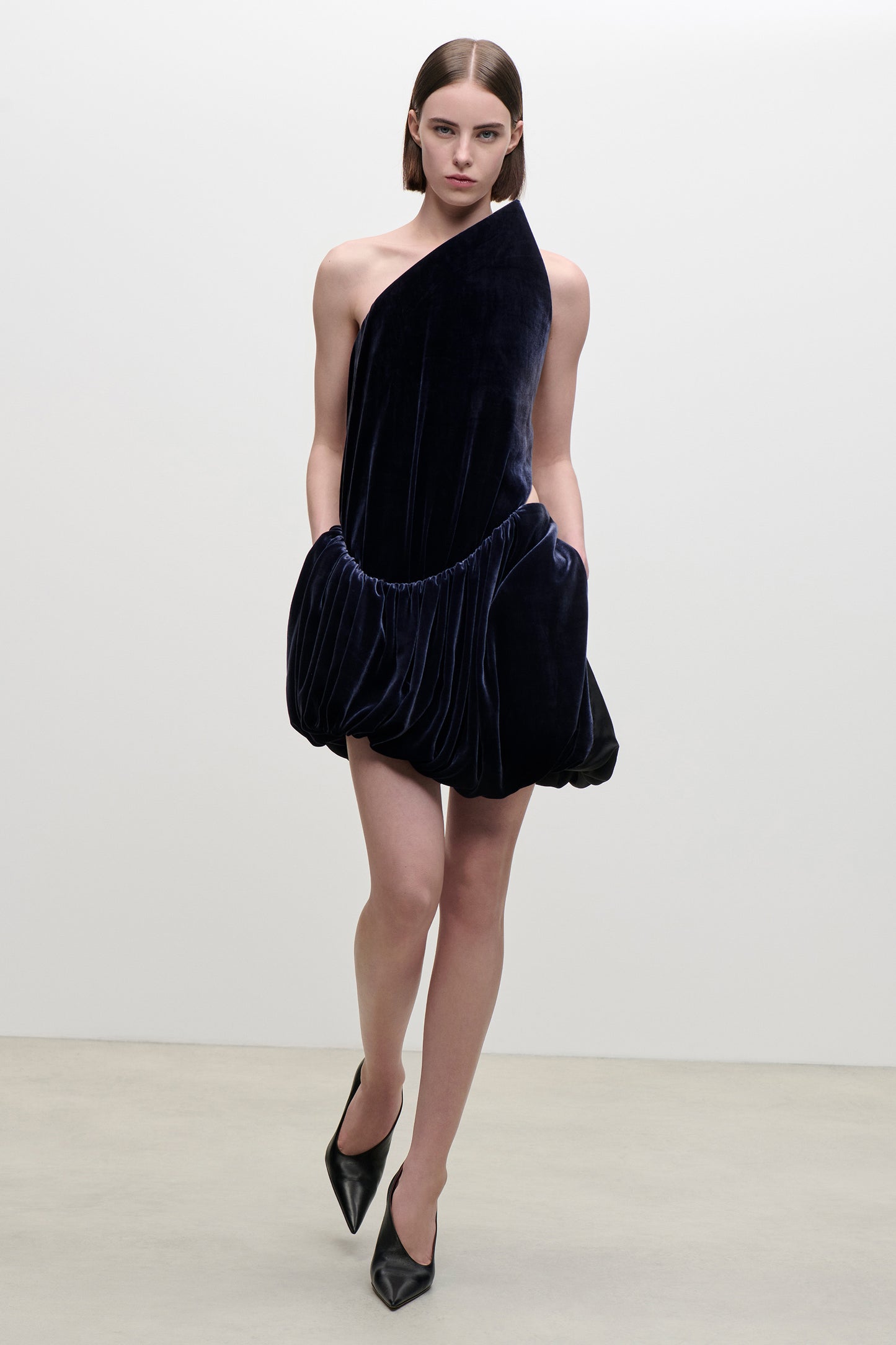 Asymmetric Mini Dress In Navy
