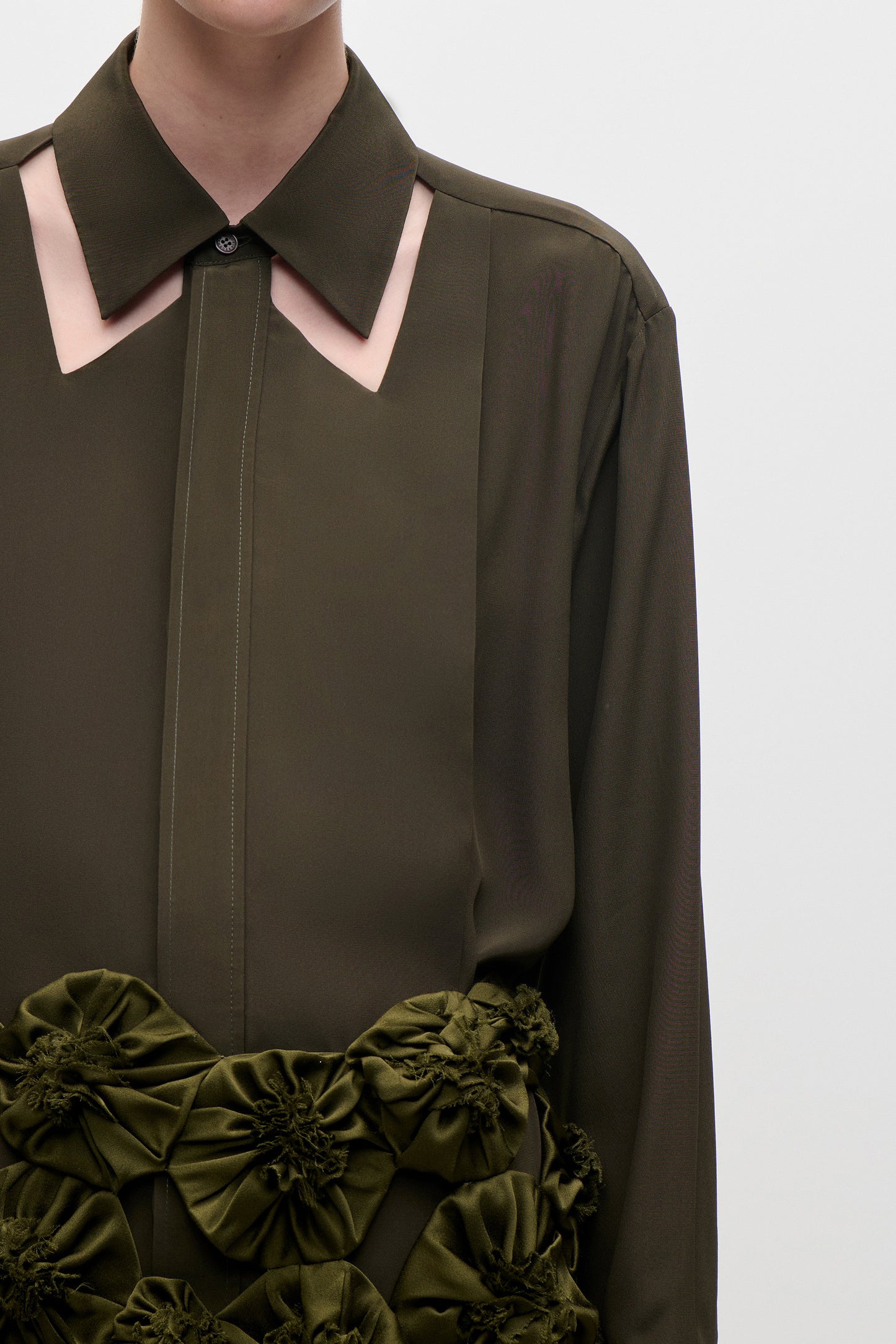 Cut Out Collar Blouse In Green